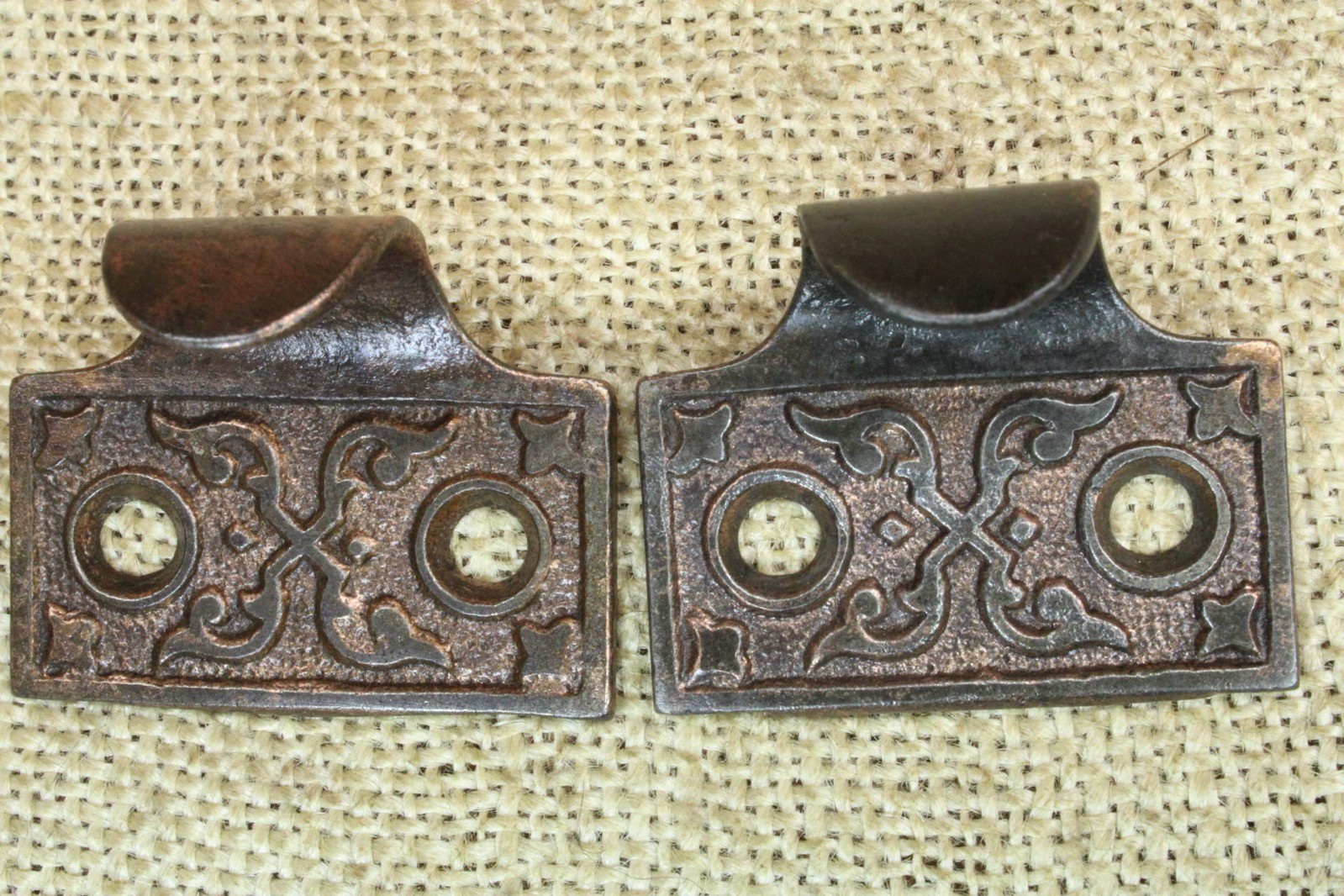 2 Old Window Sash Lifts Pulls Cast Iron Dark Copper Bronze Finish X Ferns Scroll