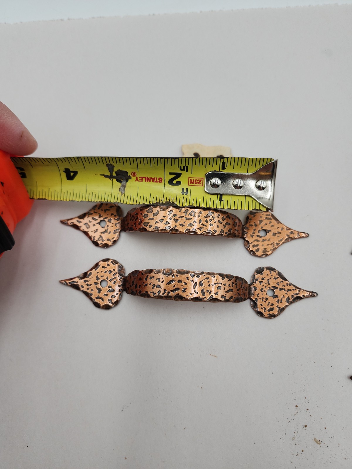 NEW NOS 21 Vintage 3.5 in. center hammered Copper Ajax drawer pulls drawer