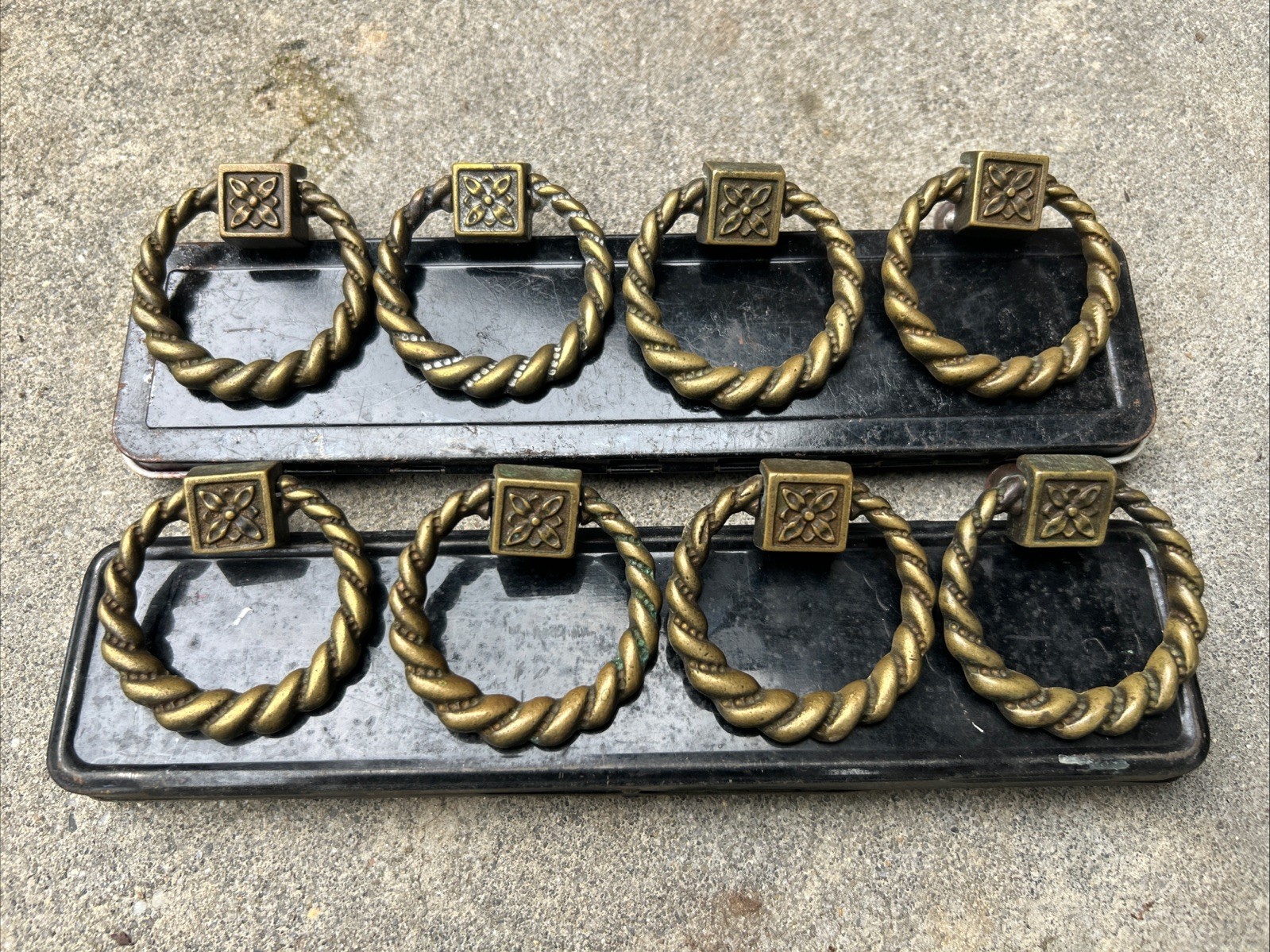 Antique brass drop bail drawer pulls