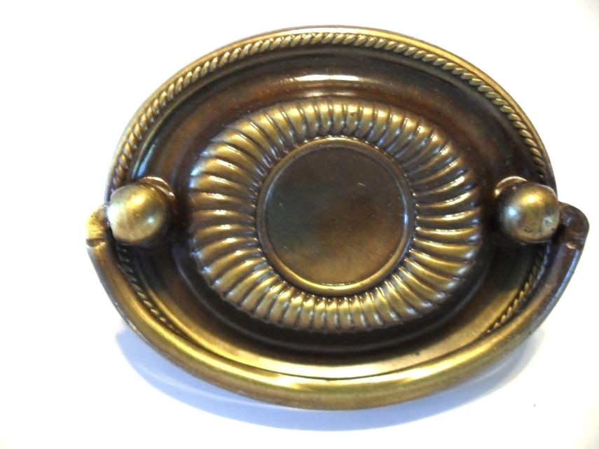 Vintage Nos Oval Antique English Brass Door Drawer Drop Bale Pull Handle