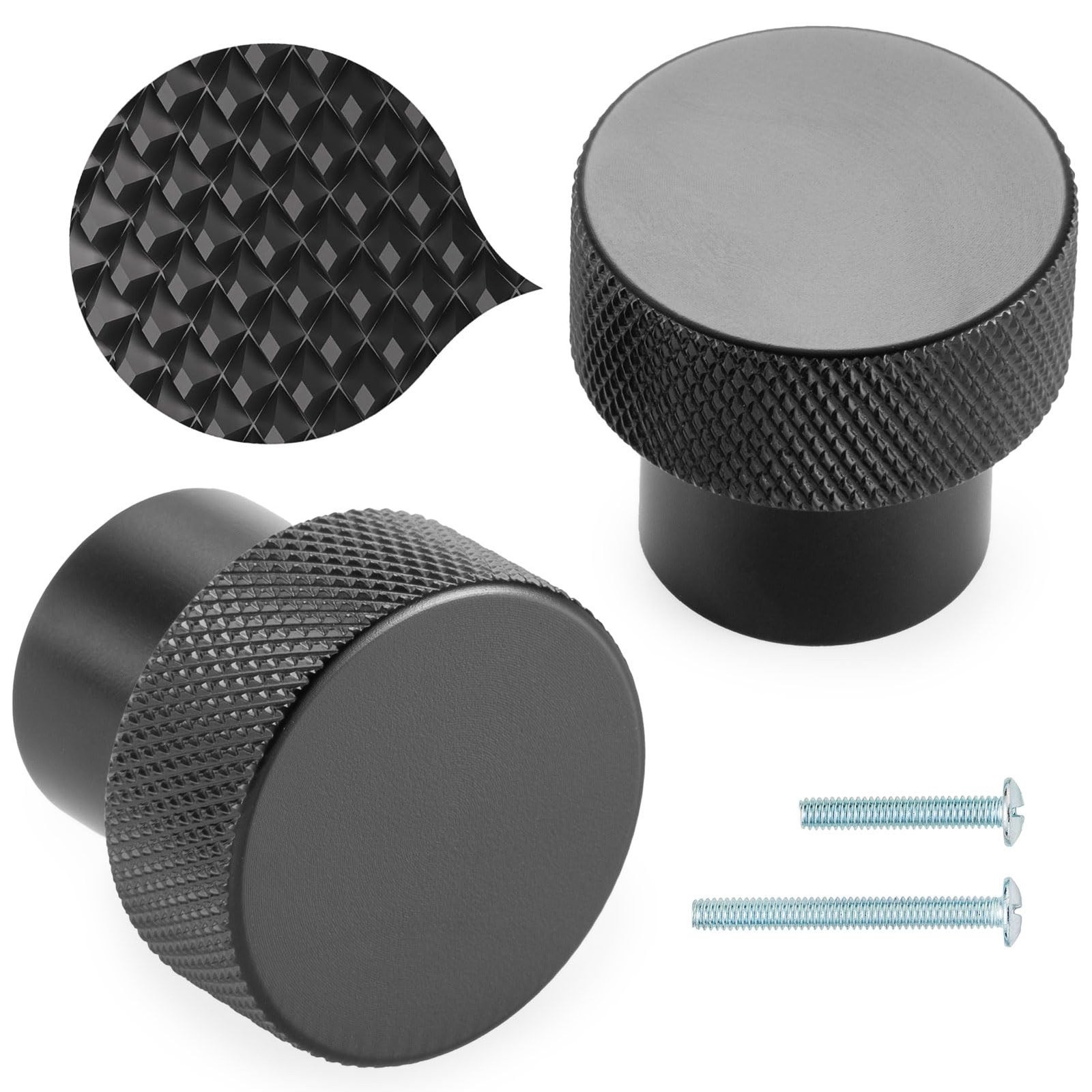 10 Pack 1-1/8 Inch, Knurled Matte Black Cabinet Knobs Black Drawer Knobs Blac…