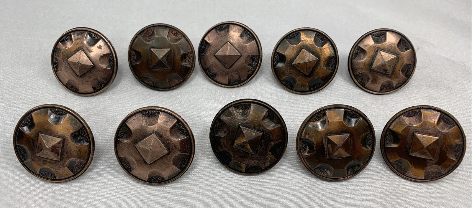 Lot of 10 Vintage Copper Metal Drawer Pull Knobs Geometric Made in Japan