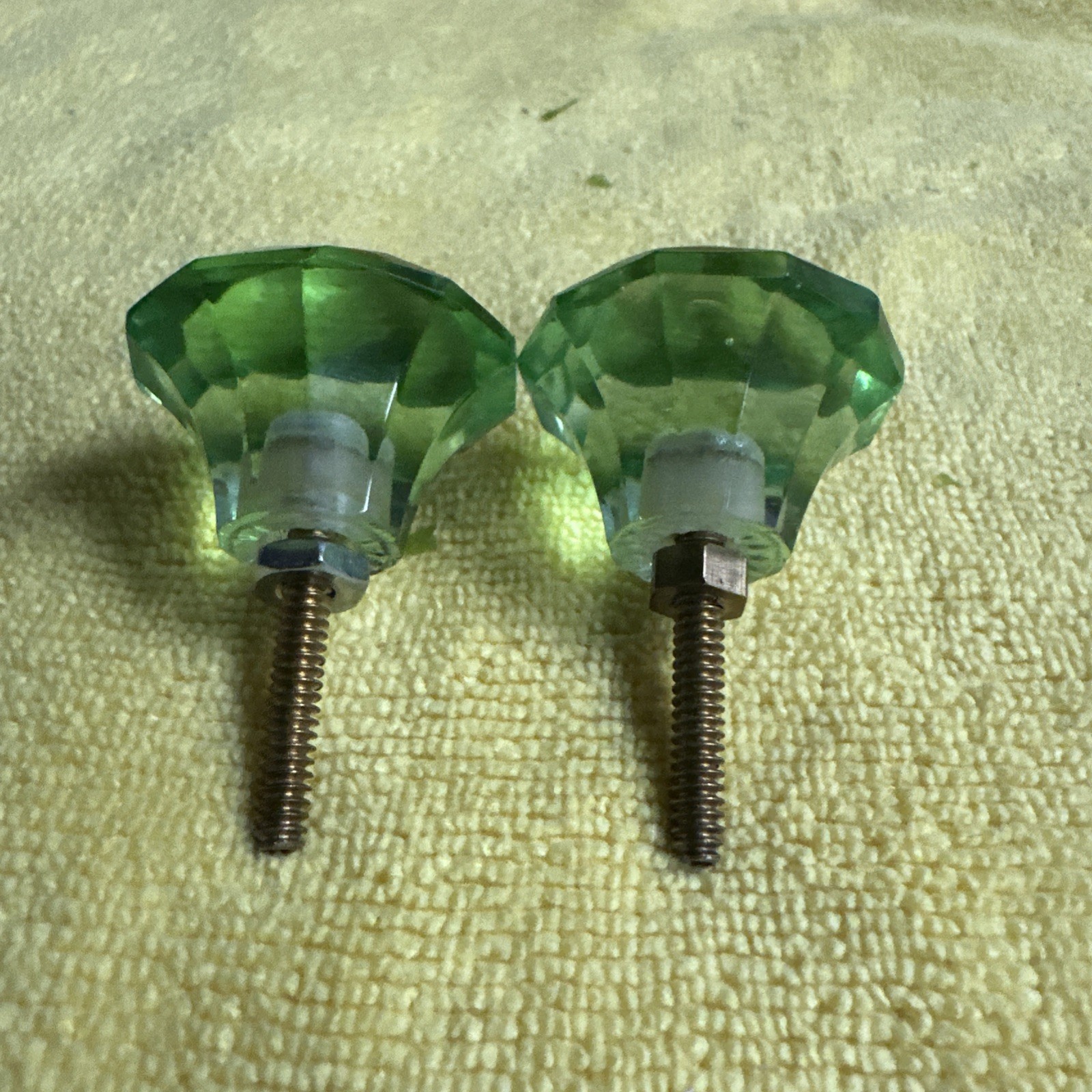 Antique / Vintage Green Glass Drawer Pulls – 2 knobs