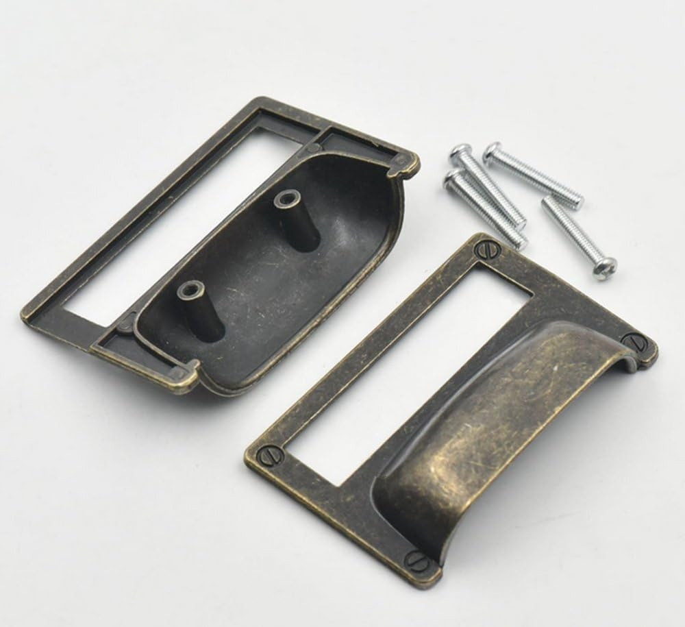 6 Pack Antique Bronze Label Frame Drawer Pulls Zinc Alloy Card Catalog File 2in