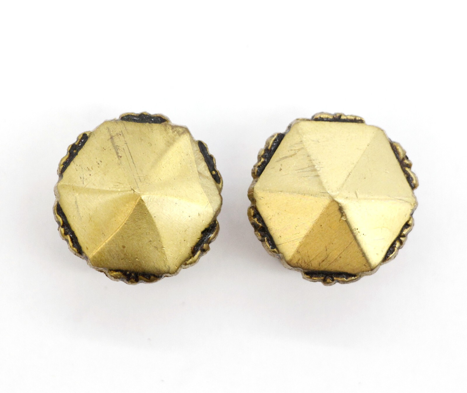 Pair of Vintage 1 in. Hexagon Scalloped Brass Cabinet Drawer Knobs