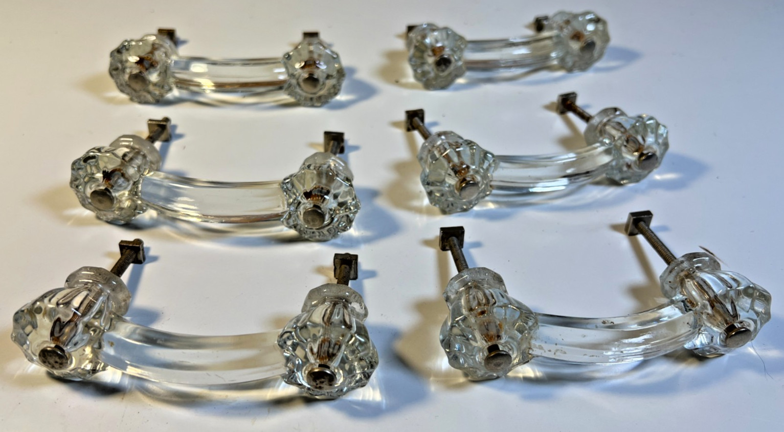 Antique Vintage Glass Cabinet Drawer Handles Pulls Set 6 SIX Art Deco Arched