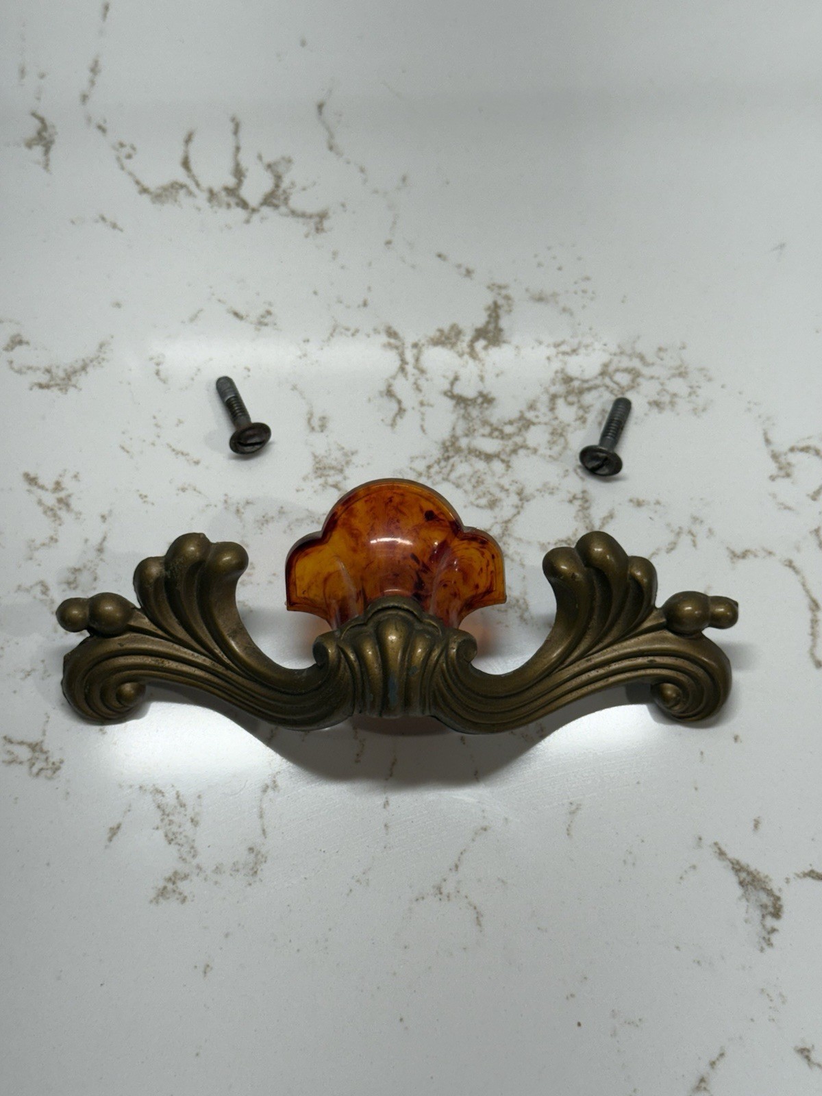 VTG Art Deco Waterfall Bakelite Depression Era French Metal Drawer Cabinet Pull