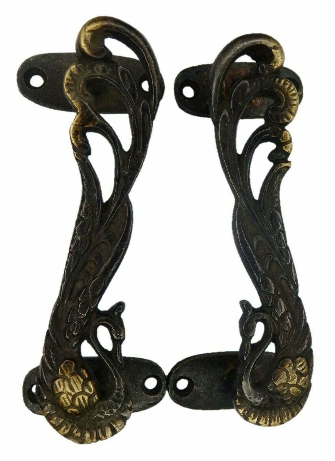 Peacock Door Handle Pair Oval Shape Base Cottage Pull Beautiful Bird Theme GTX