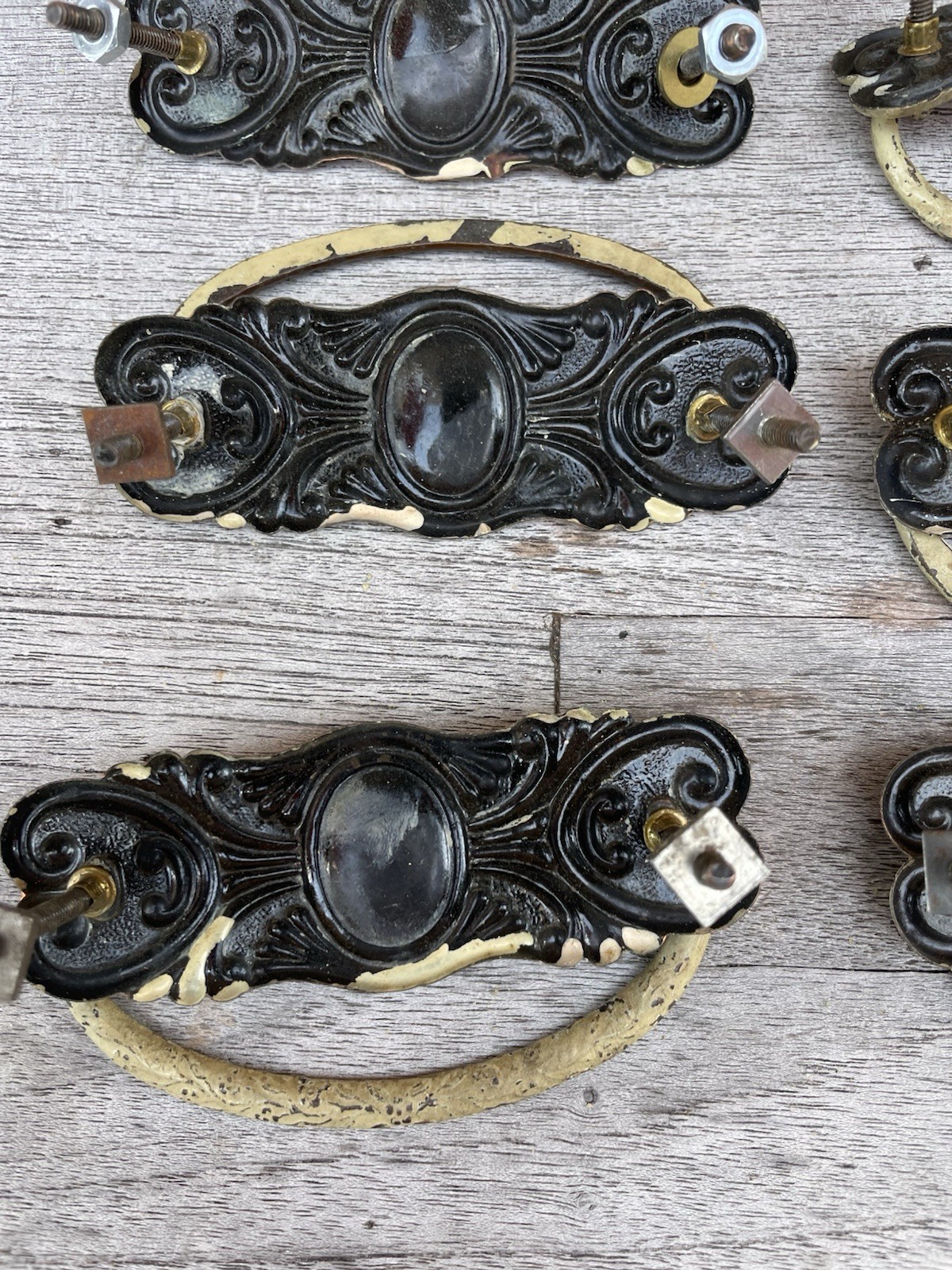 🔥 8 • Antique Art Deco Japanned Steel Dresser Drawer Bail Pull Handles Cabinet