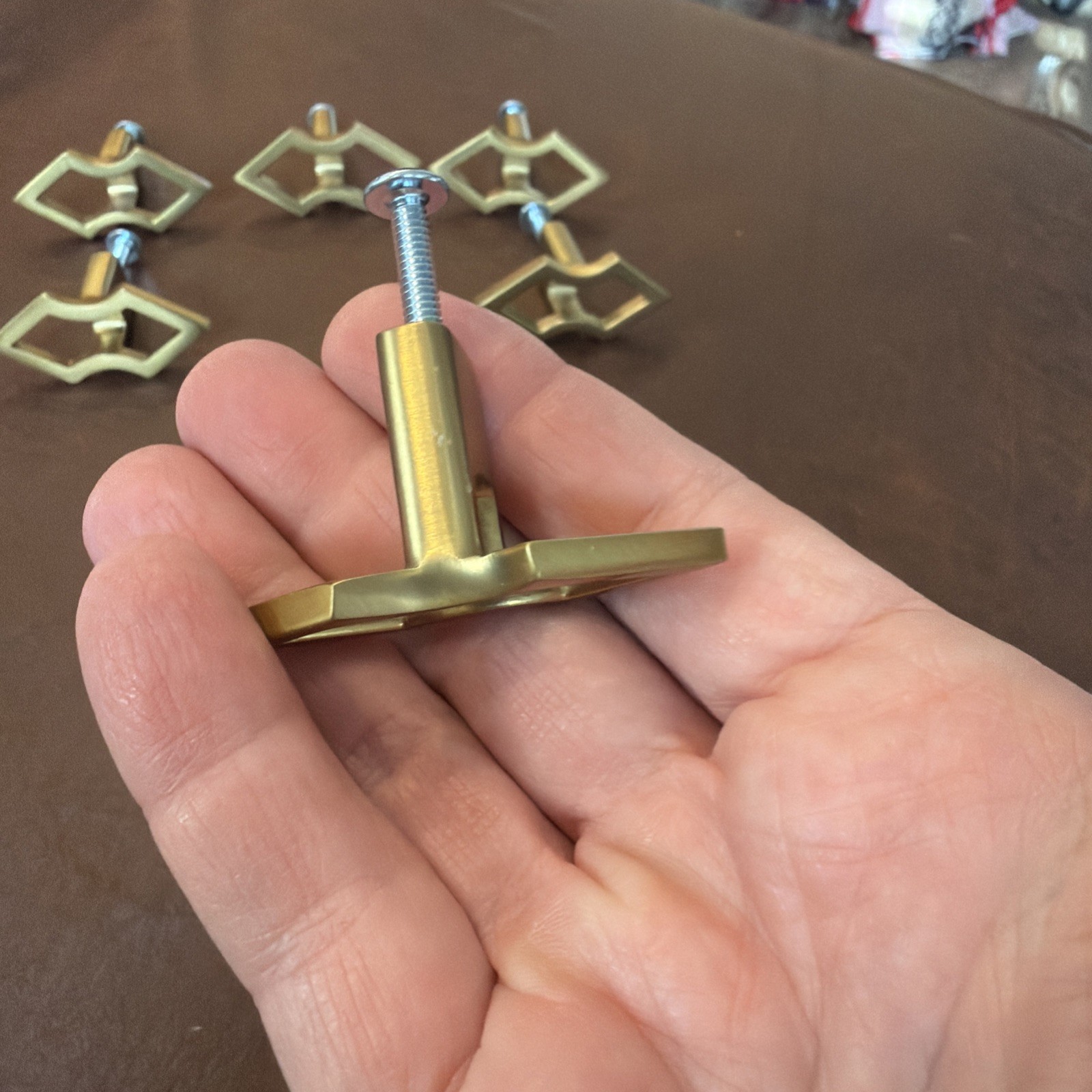 Vintage Set of 6 Solid Brass Geometric Cabinet Drawer Pulls MCM