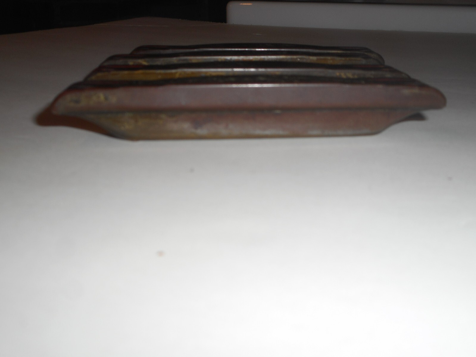 Antique ART DECO Dresser Drawer Pulls Pressed Metal WATERFALL ARCHES Red Paint 4