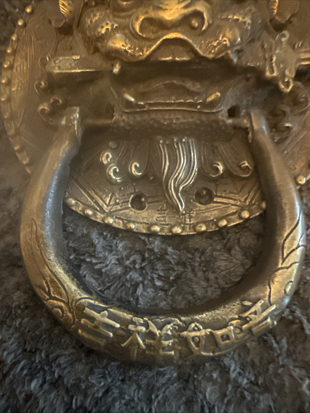 Chinese Foo Dog Lion Head Ring Pull 4” Brass Furniture Hardware Cabinet Chest