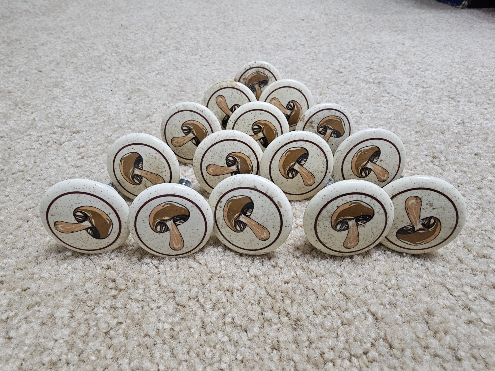 Vintage Mushroom Cabinet Knob Pulls Ceramic 1.5″