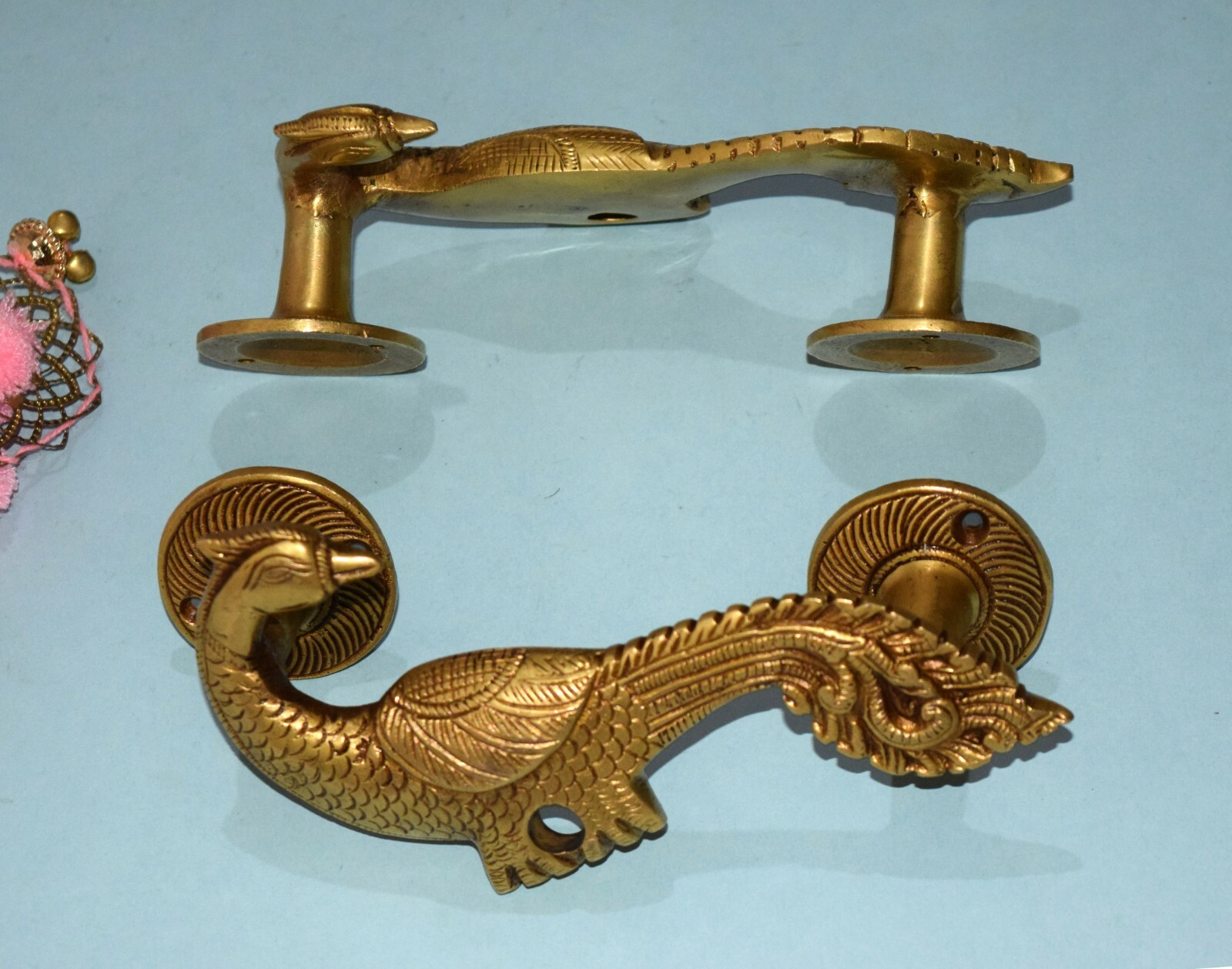 Magnificent Brass Bird Handle Peacock Engraved Ethnic Room Door Puller Set HK208