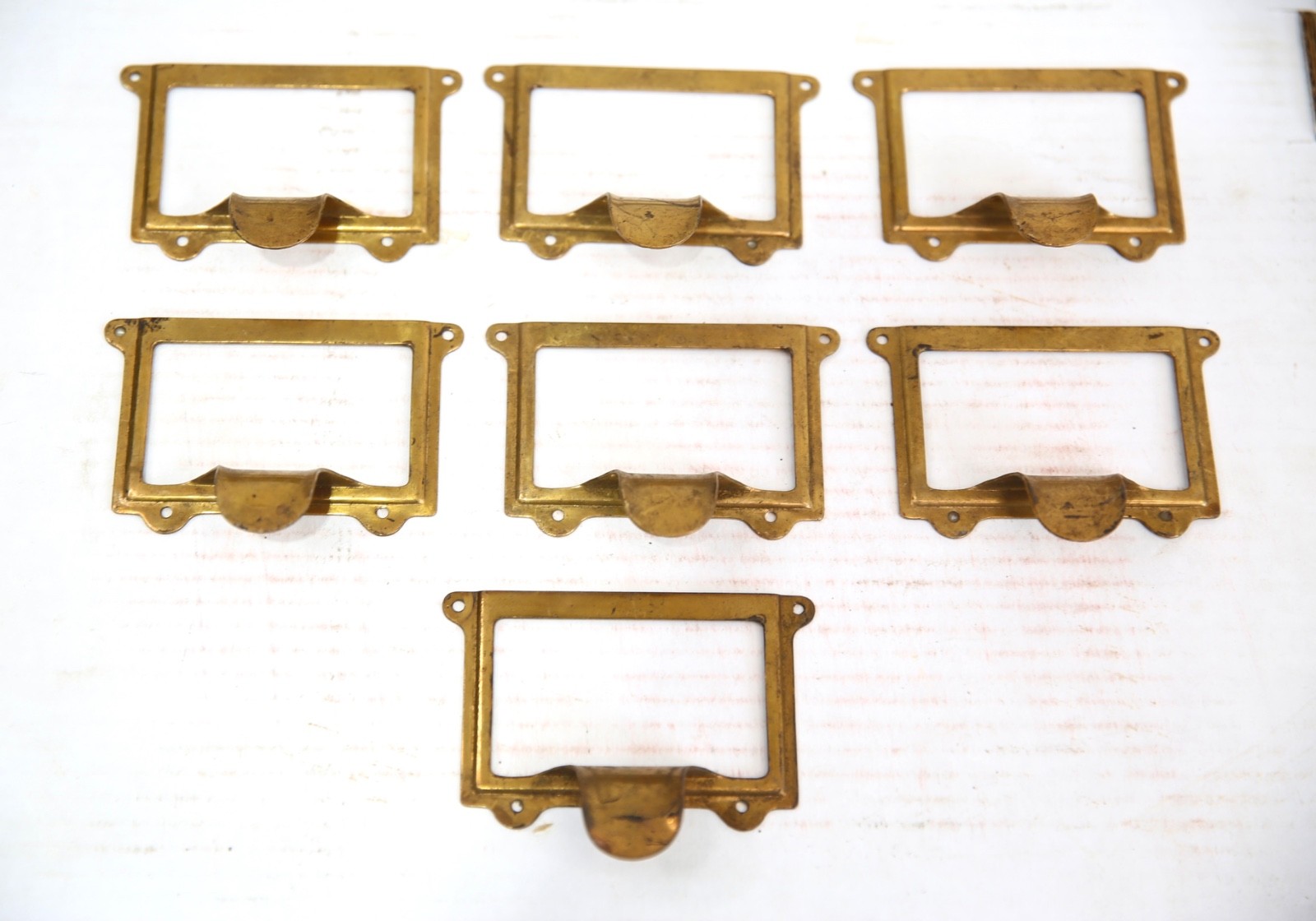 Vintage Card Catalog Brass Drawer Pull Label Card name Holder apothecary cabinet