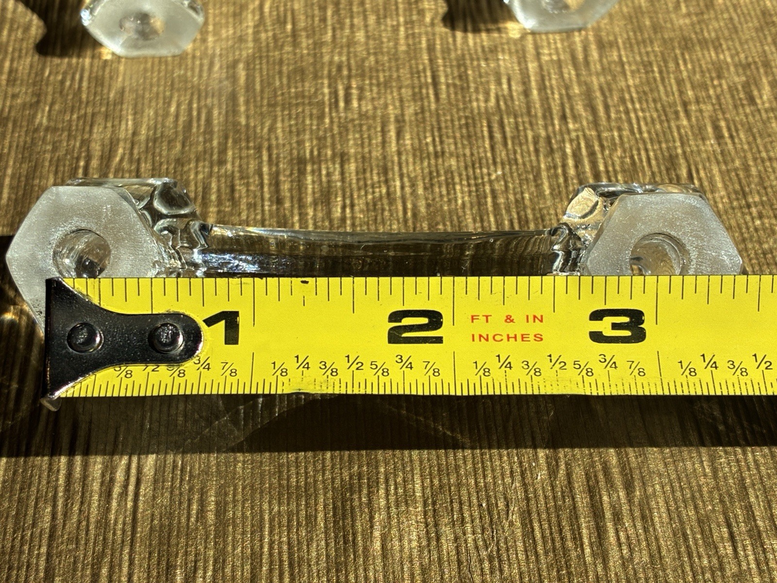 Pair of 2 Antique Clear Glass 4 in. Hexagon Bridge Drawer Pulls from 1940s House