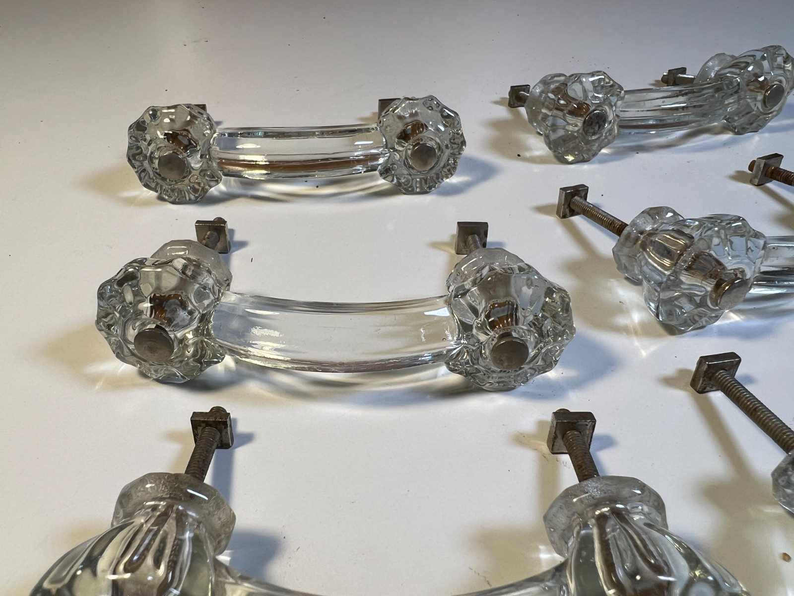 Antique Vintage Glass Cabinet Drawer Handles Pulls Set 6 SIX Art Deco Arched