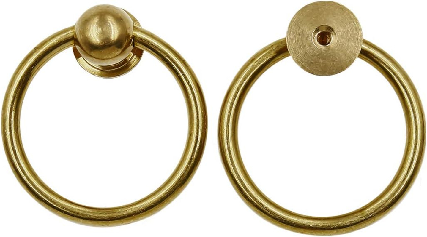 Brass Pulls Ring 2Pcs, 1.6 Inch Antique Drawer Knobs, Drop Ring Pulls Vintage So