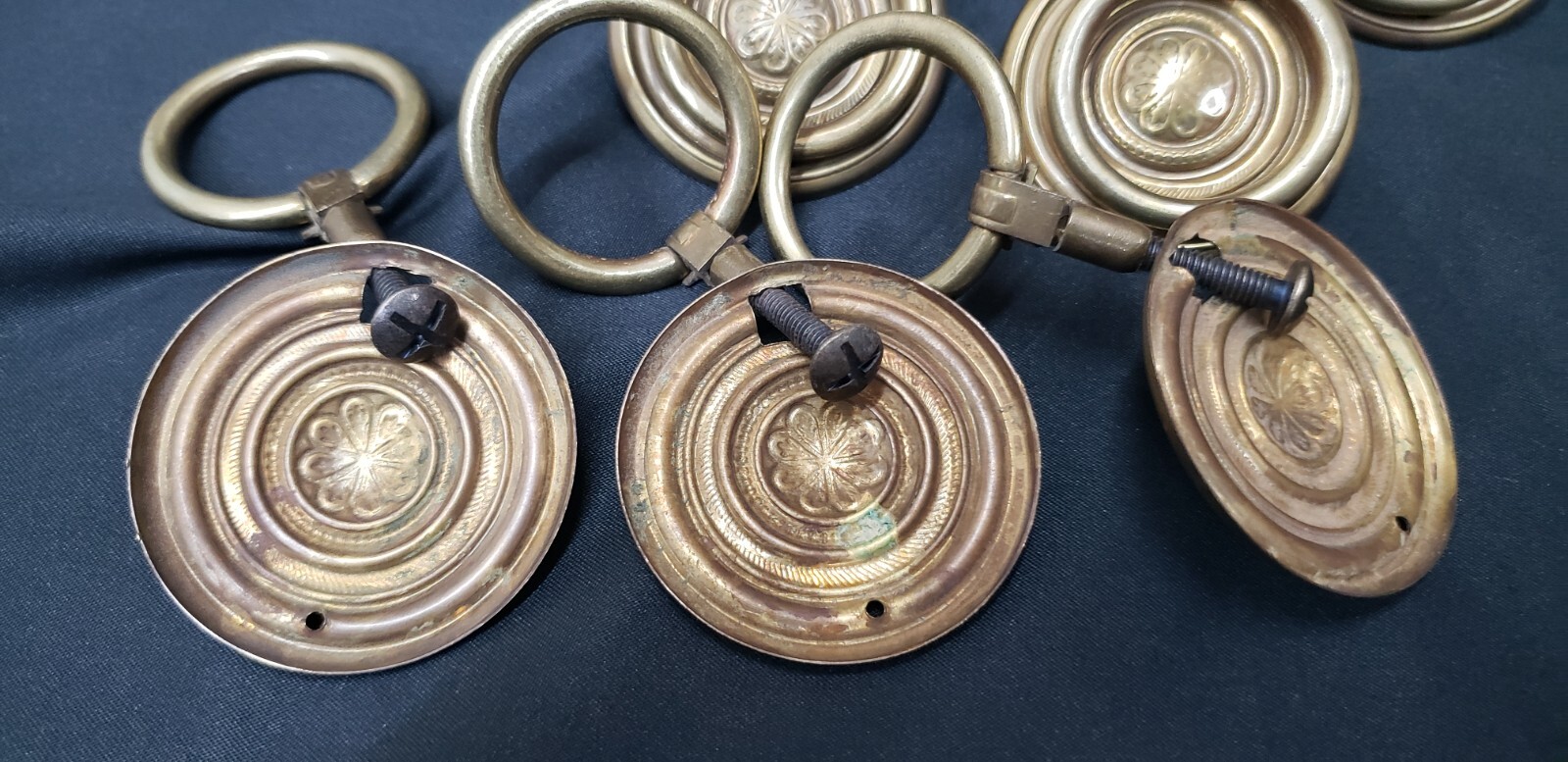 9 Ornate Round Brass Furniture Drop Pulls with Screws 1 7/8″ Round GS00310