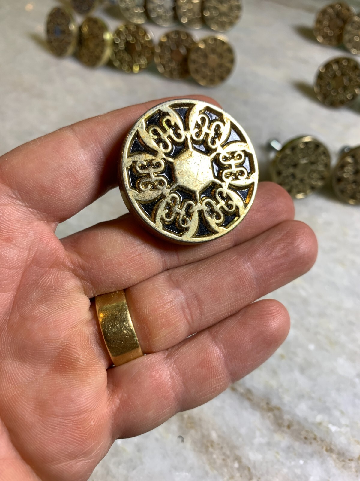 Vintage Mid Century 1960s 60s 1970s 70s Gold Enamel Drawer Knob Pull Knobs Pulls