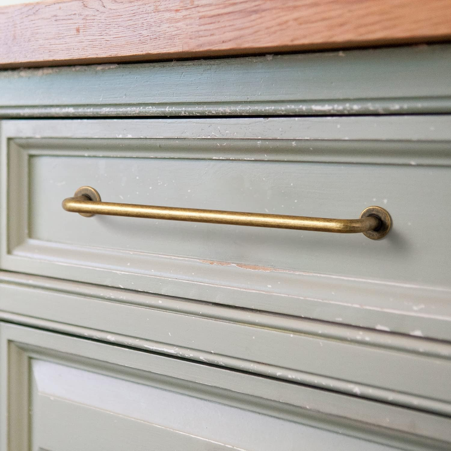 6 Pack Antique Brass Cabinet Handle Drawer Pulls, 12.6″ C-C Vintage Bronze Retro