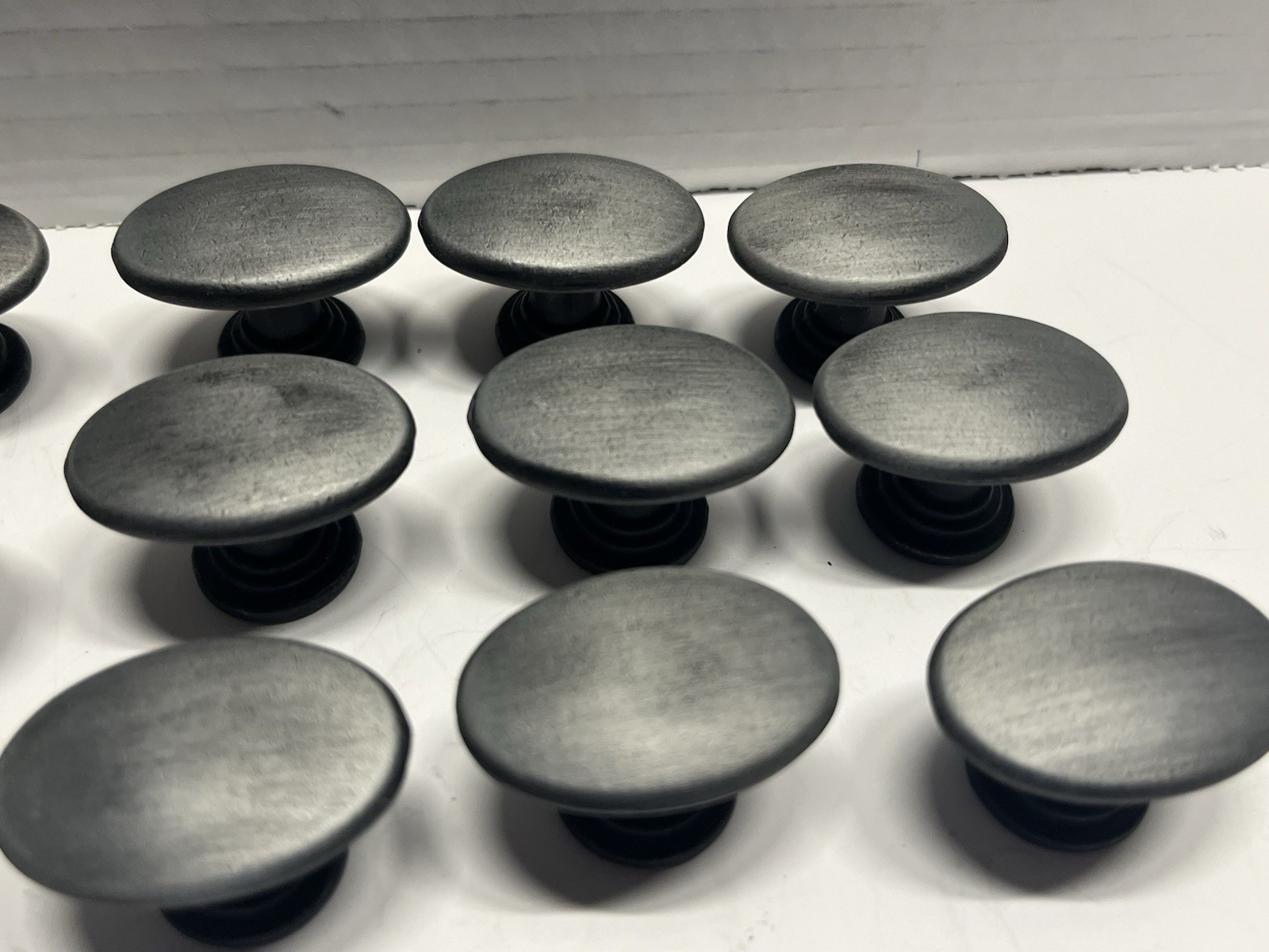 Vintage Lot (17) NOS Heavy Gray/Black Oval Drawer/Cabinet Fixed Knobs