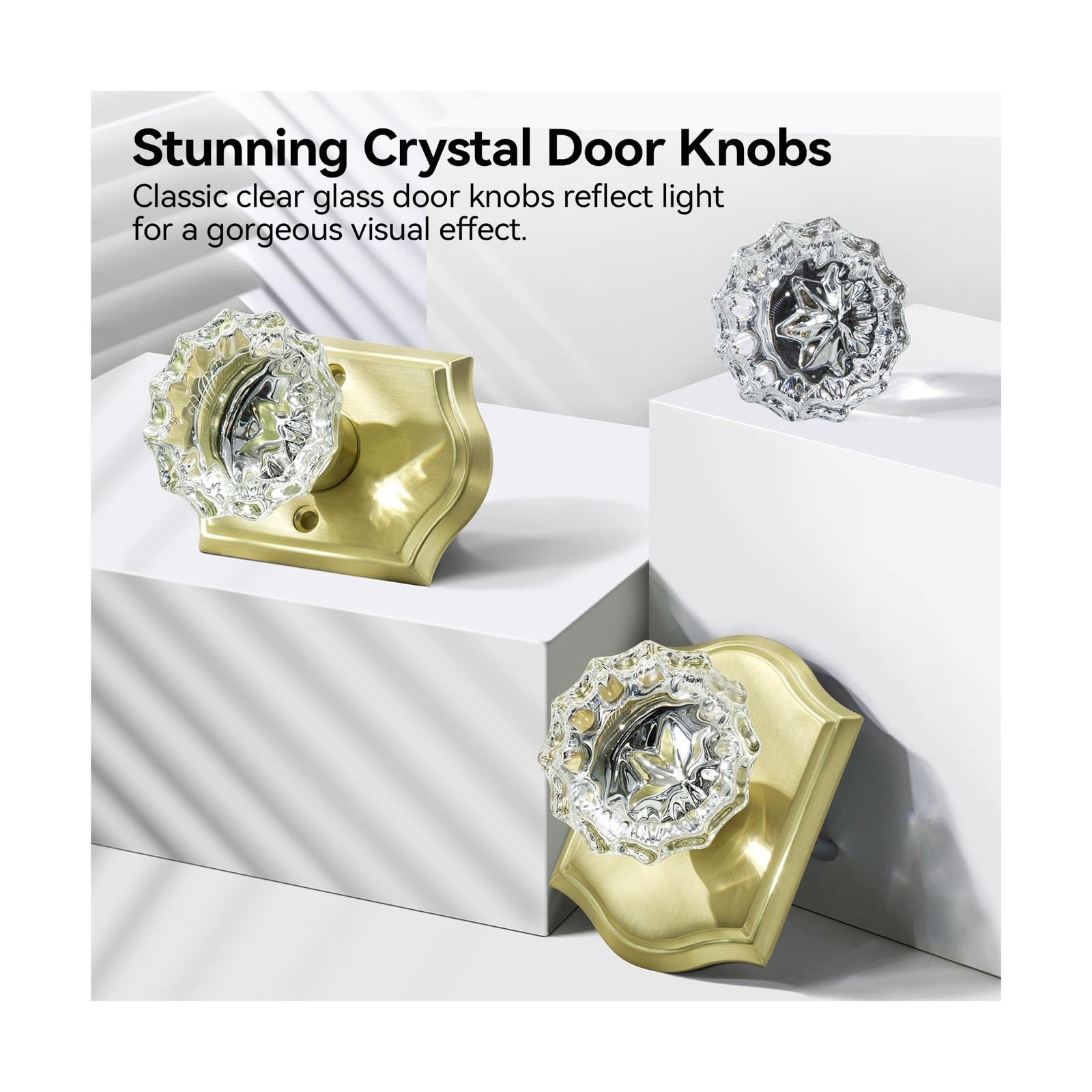 Glass Passage Door Knobs, 5 Pack Satin Brass Crystal Interior, Antique Glass,…