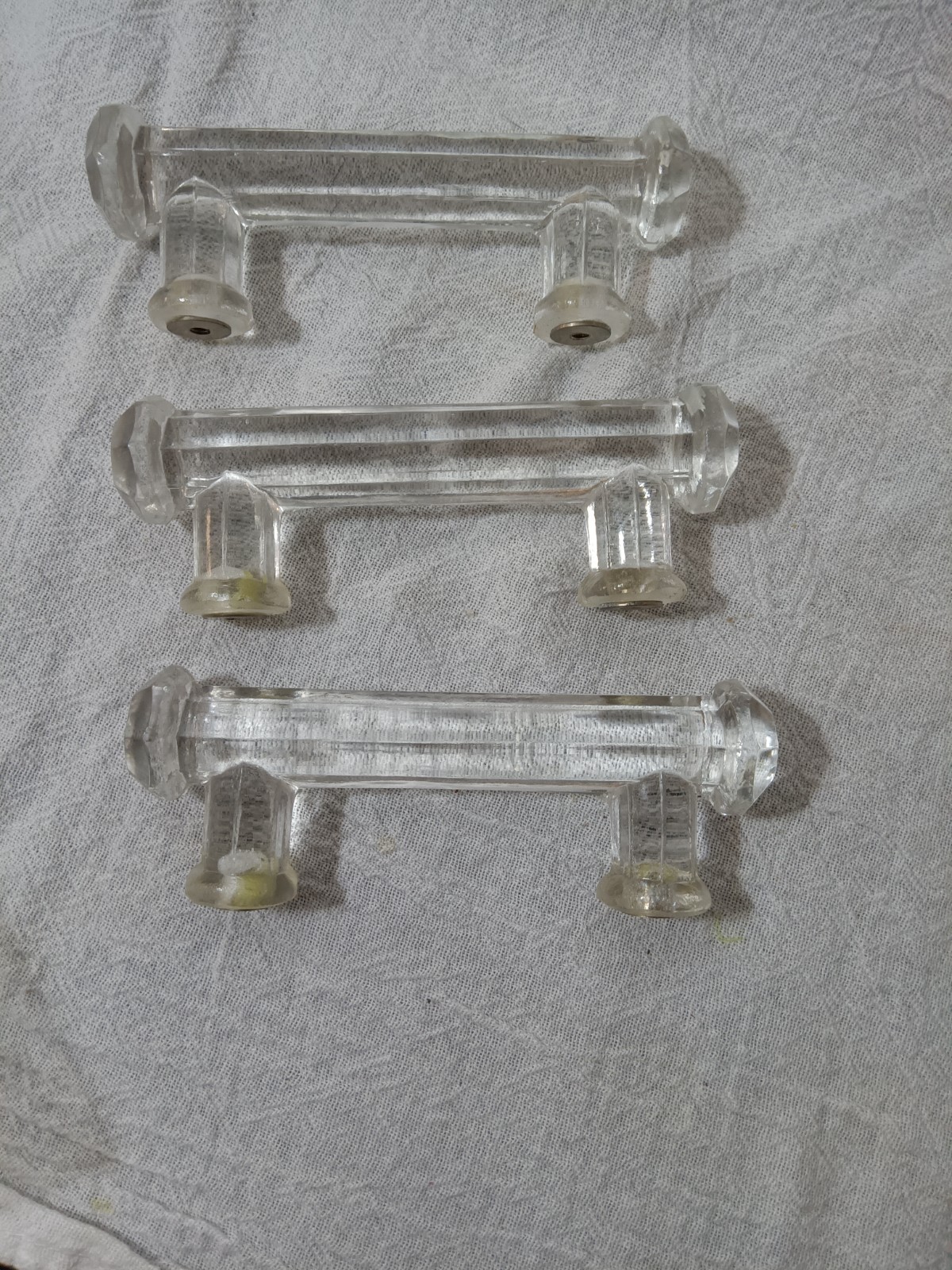 ​Vintage MCM Clear Drawer Pulls Handles Hexagon End Lot of 3 Retro