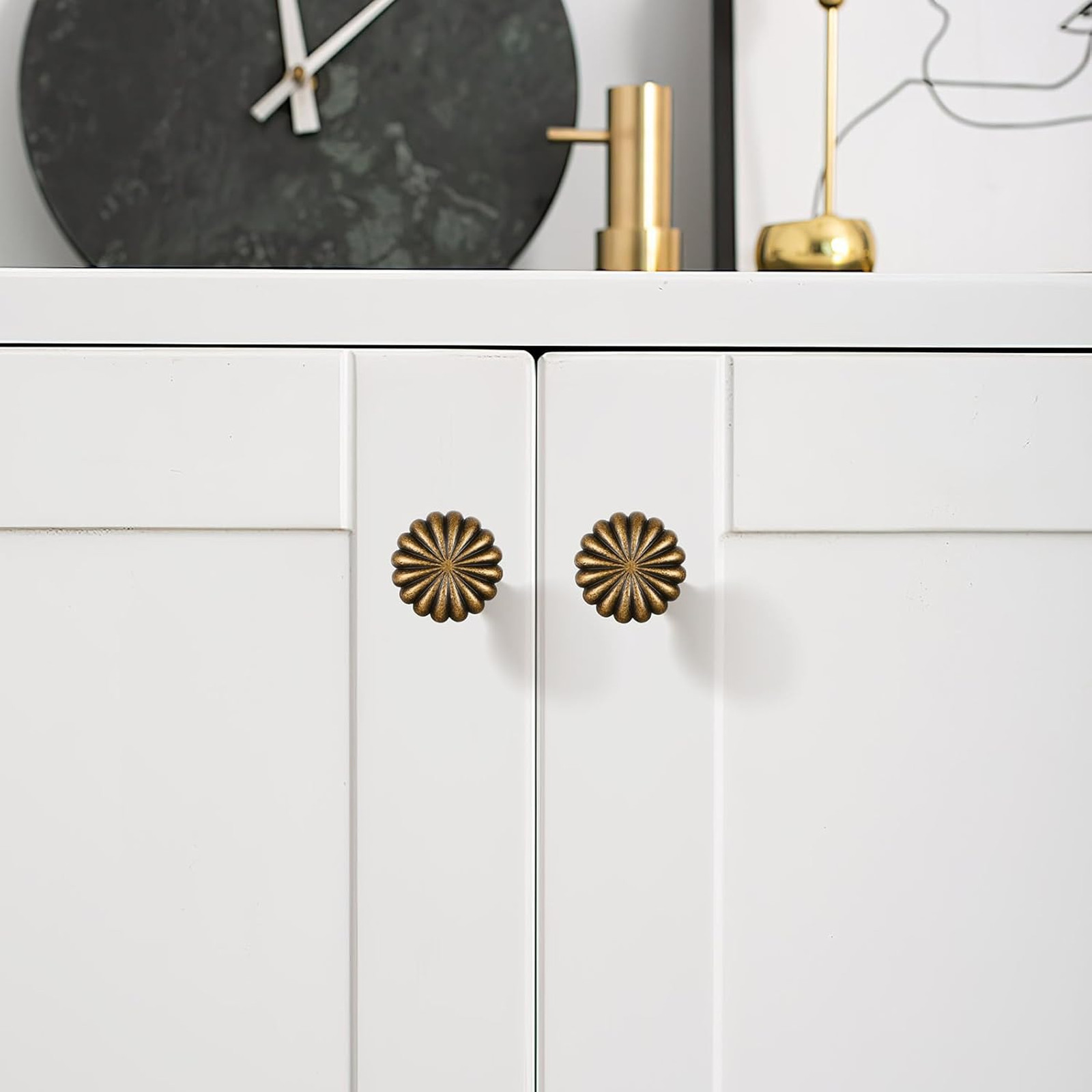Antique Brass Cabinet Knobs Zinc Alloy Handles for Kitchen Dresser Drawer