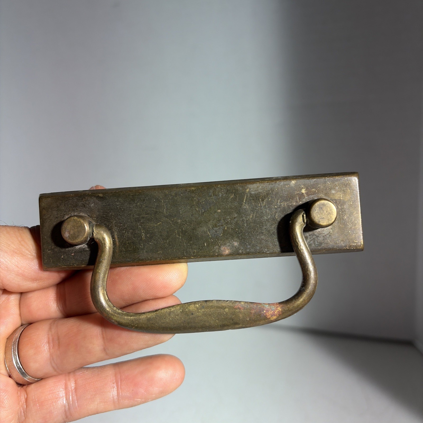 Vintage Single Mid Century Modern Brass Drawer Bail Drop Pull Handle