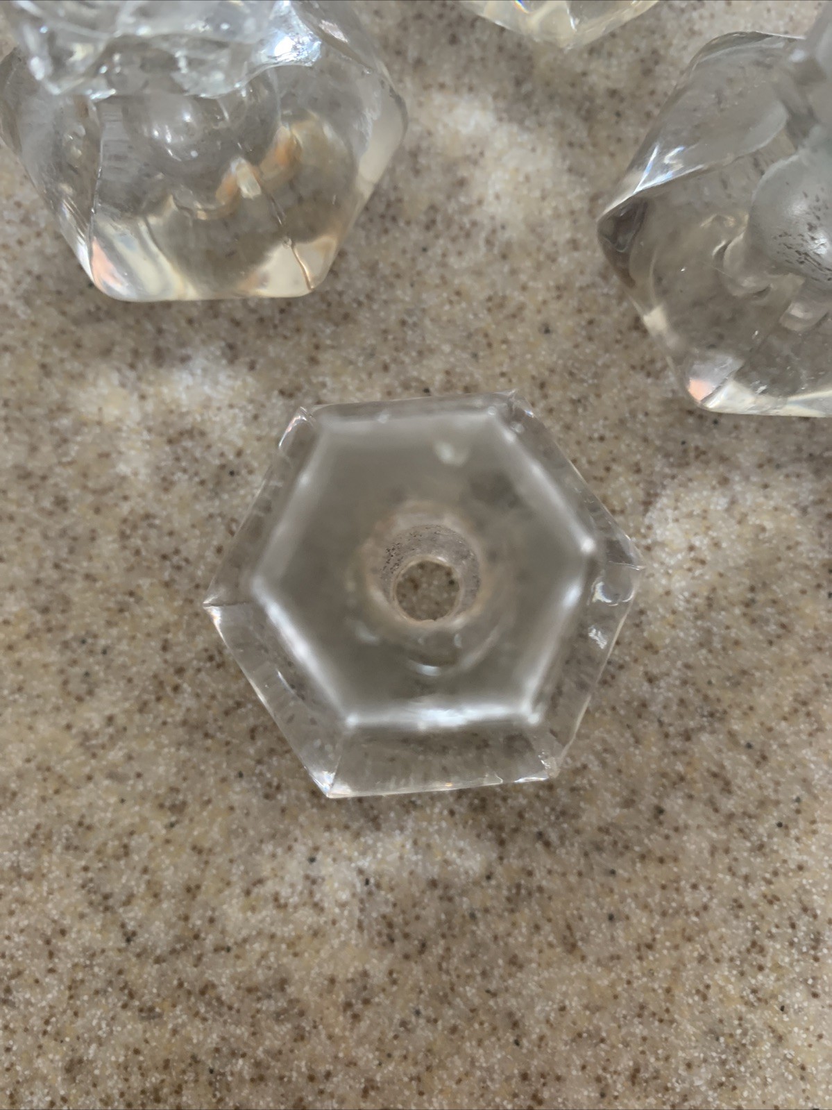 5 Vintage Depression Style 2 Size Hexagon Clear Glass Drawer/ Cabinet Knob Pulls
