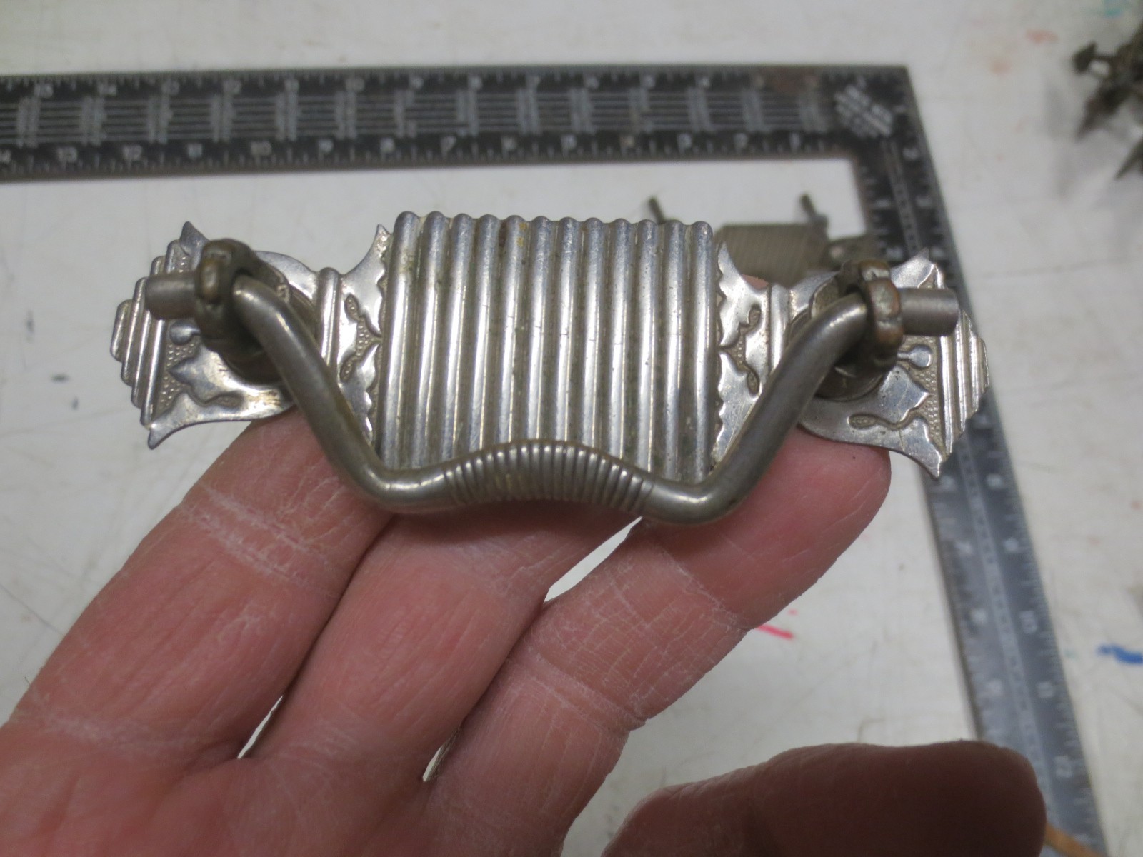 Antique Pair of Nickel Plated Brass Drawer Pulls – Salvage