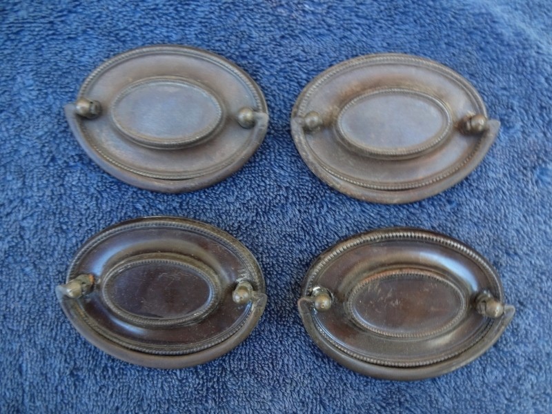 4 Pcs Antique Brass Drawer Pull Oval Drop Swing Handle 3″ x 2 1/4″ w/ Patina