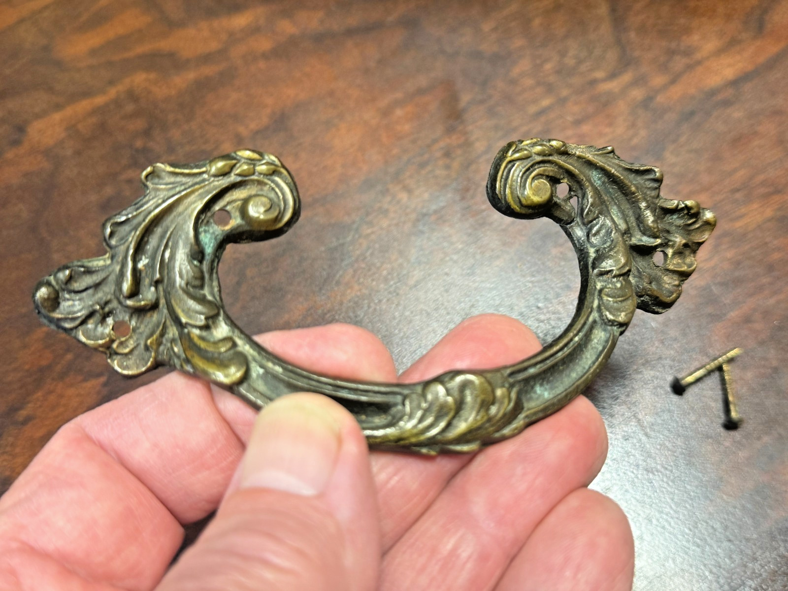 ANTIQUE SALVAGE 5″ FRENCH DRAWER PULL HANDLE w/ Screws NOT REPRODUCTION Buy Each