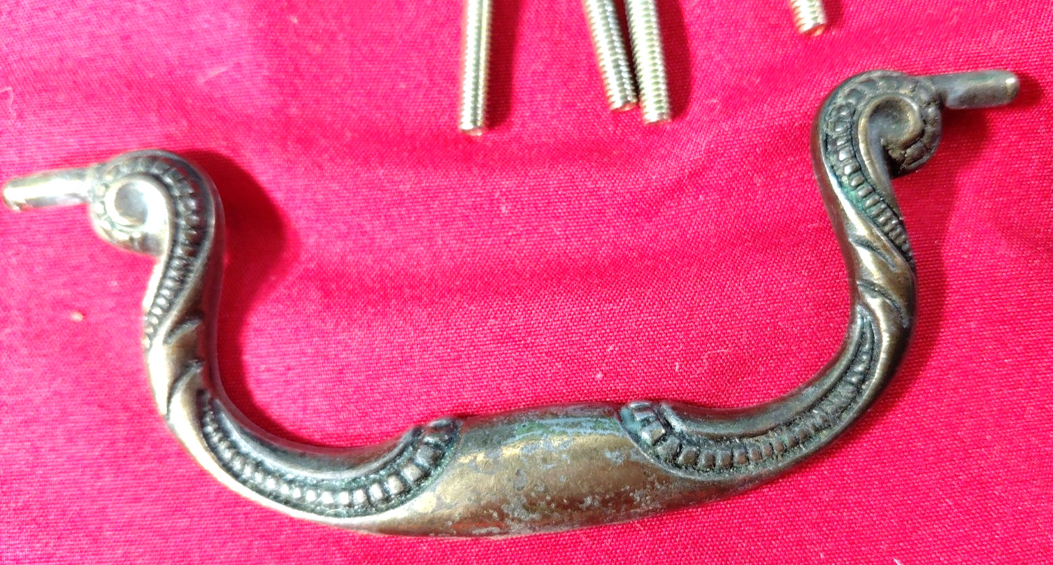 Antique Solid Brass Drawer Bail Drop Handle Pulls Lot of 4 Patina 2 Designs