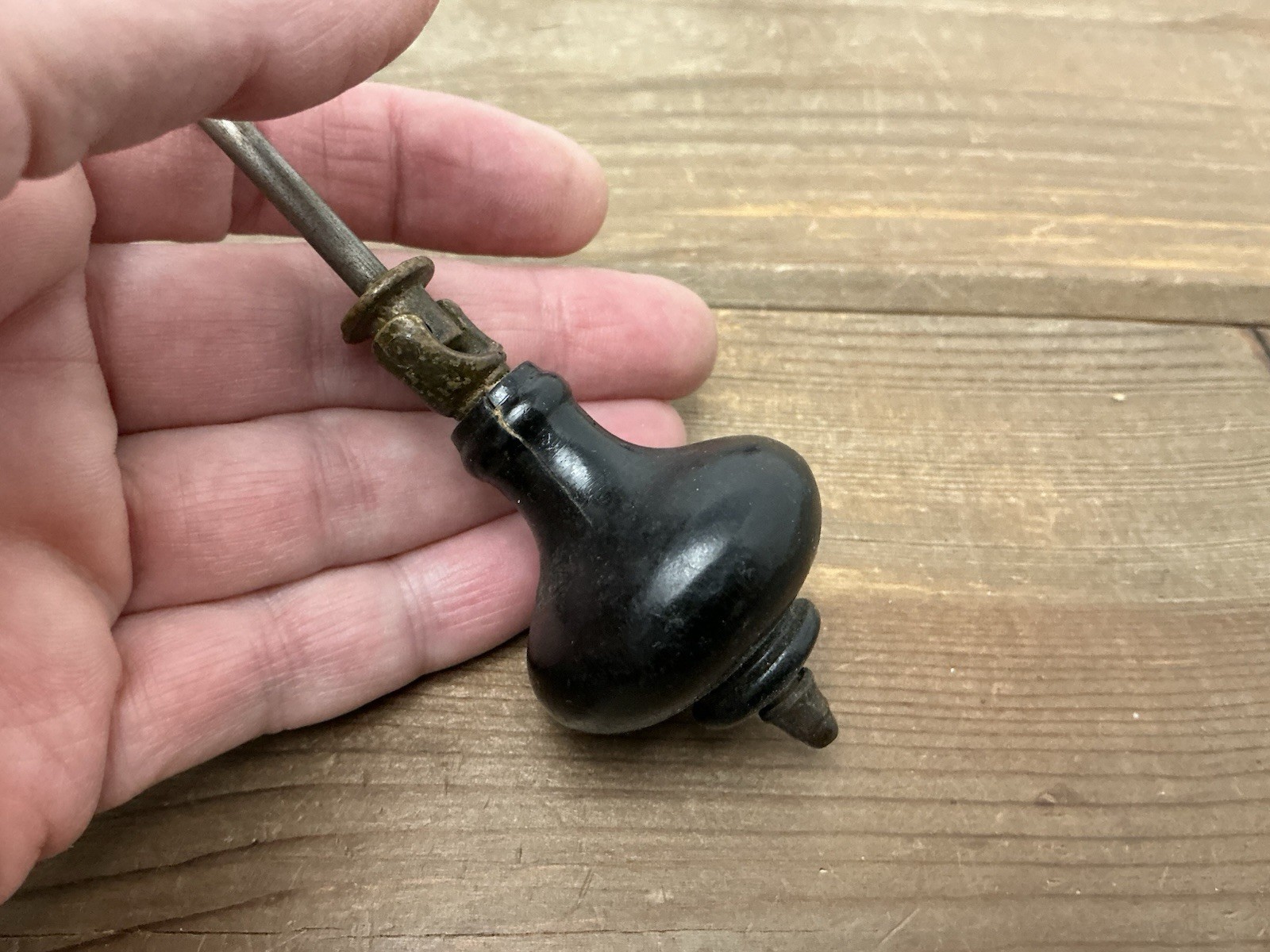 2 Antique Drop Drawer Pulls, Parts Brass Black Wood Teardrop Victorian/Edwardian