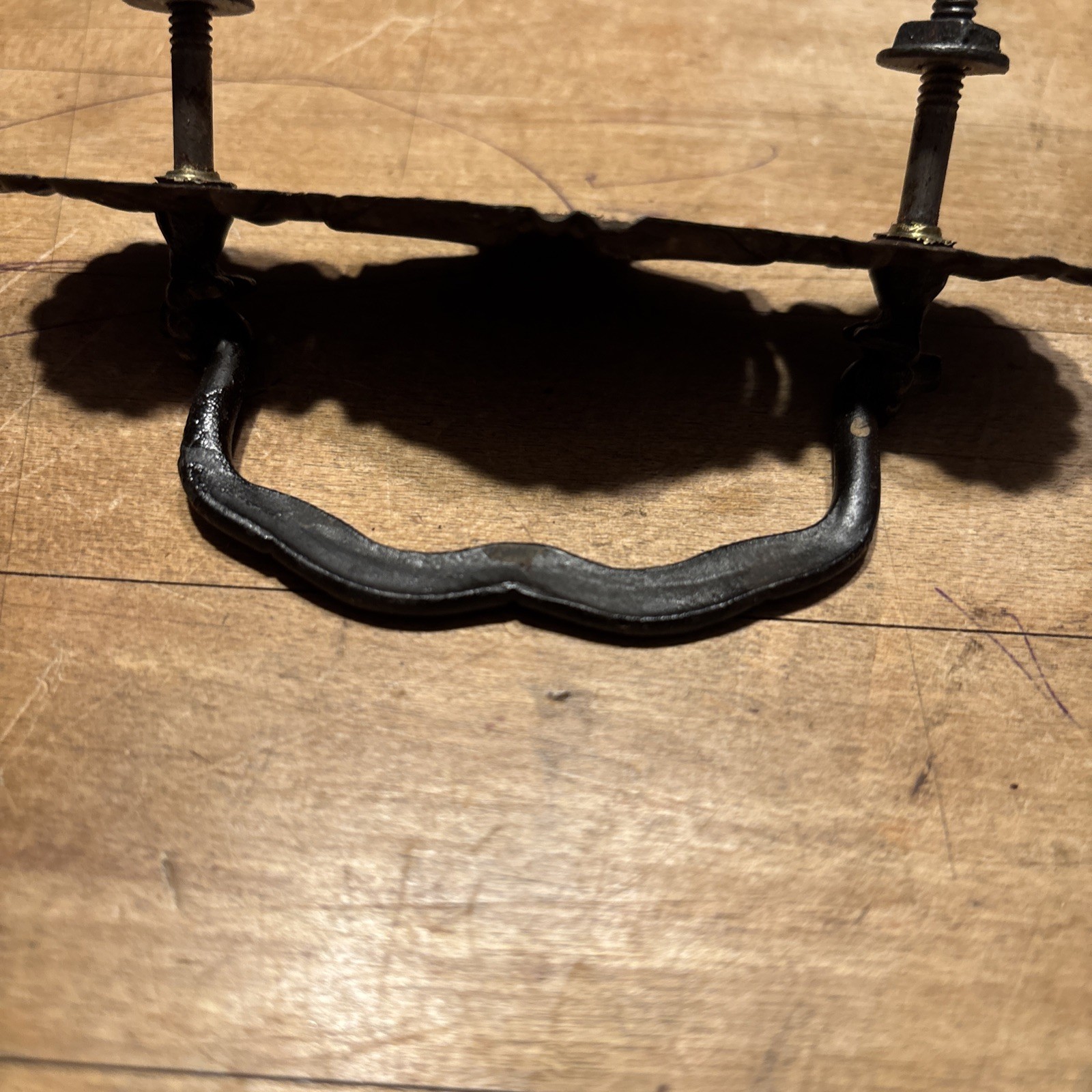 ANTIQUE Pair Of Brass Pressed Drawer Pulls Iron Bail 3” On Center