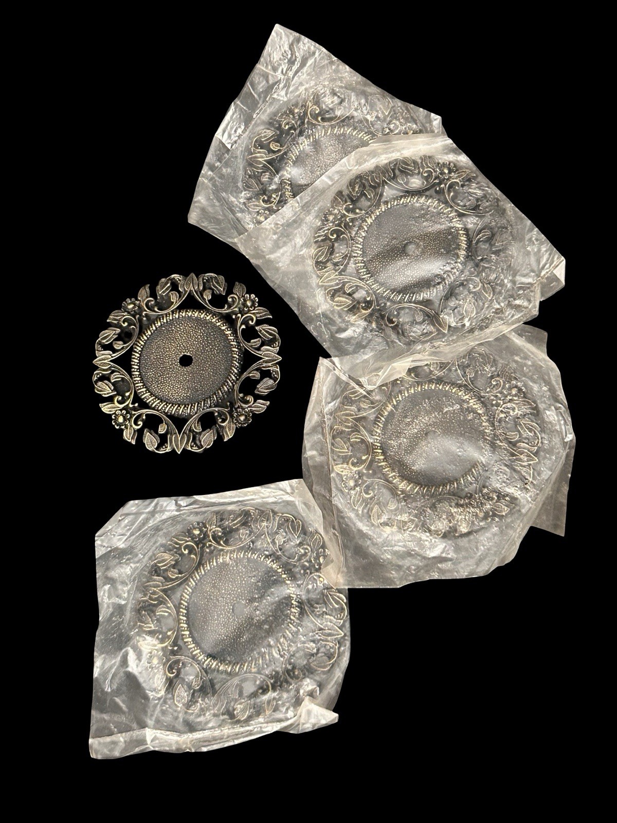 5 Vtg Allison Japan Art Nouveau Filigree Backplate Round 3” Escutcheon Ornate