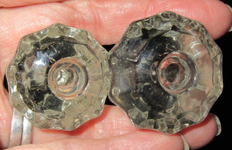 5 Vintage 10-sided Glass Crystal Cabinet Knobs Drawer Pulls No Hardware