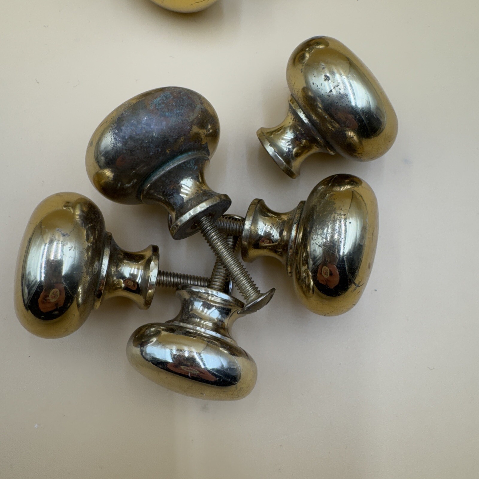 Lot/10 Vintage Round Brass Pulls, Imperfect With Patina