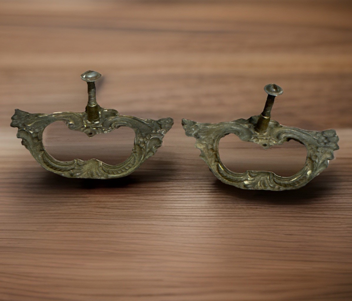 Vintage Pair 3” French Provincial Brass Finger Pull Drawer Handle Ornate Rococo