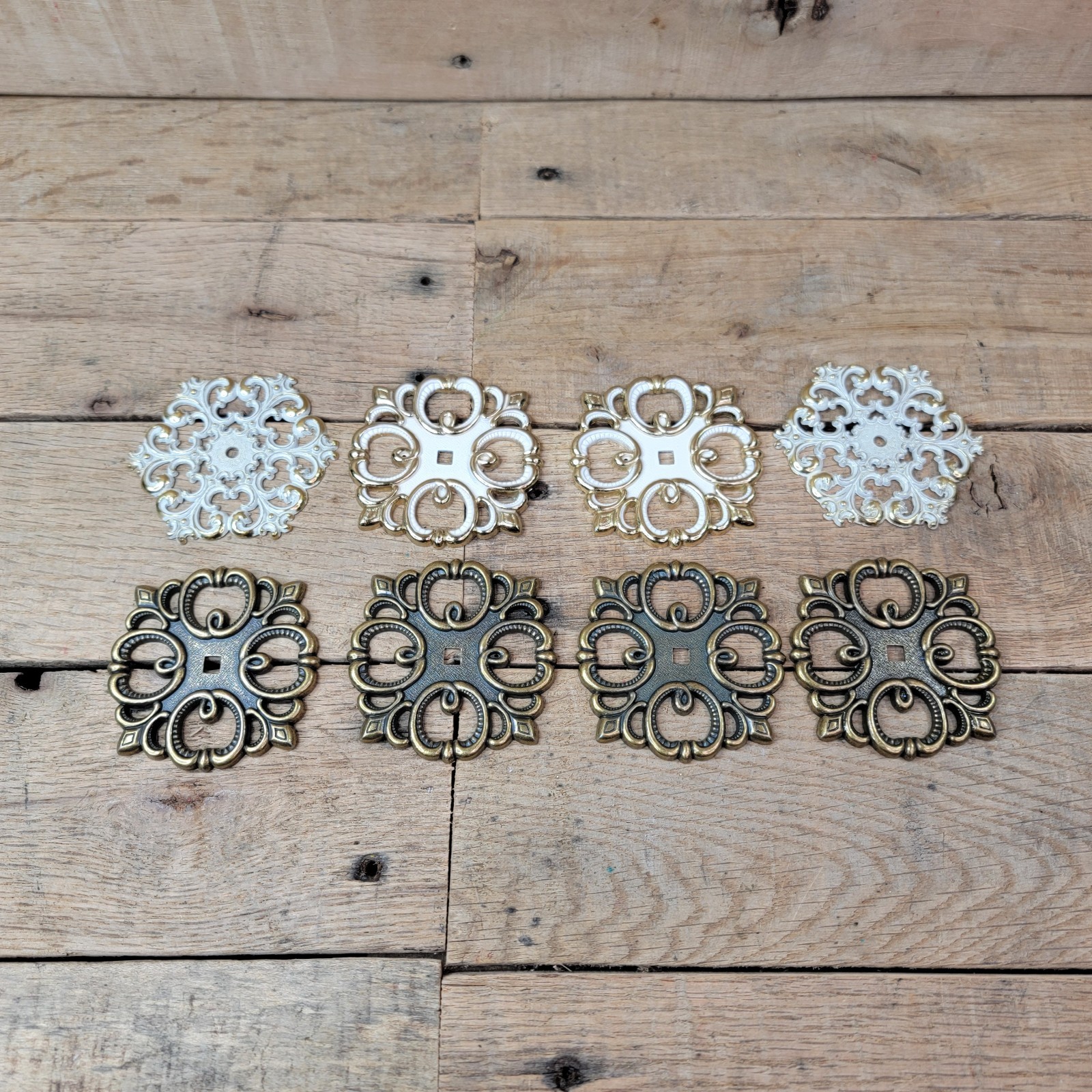 Lot 8 Vintage Drawer Backplates French Provincial White Brass Hardware