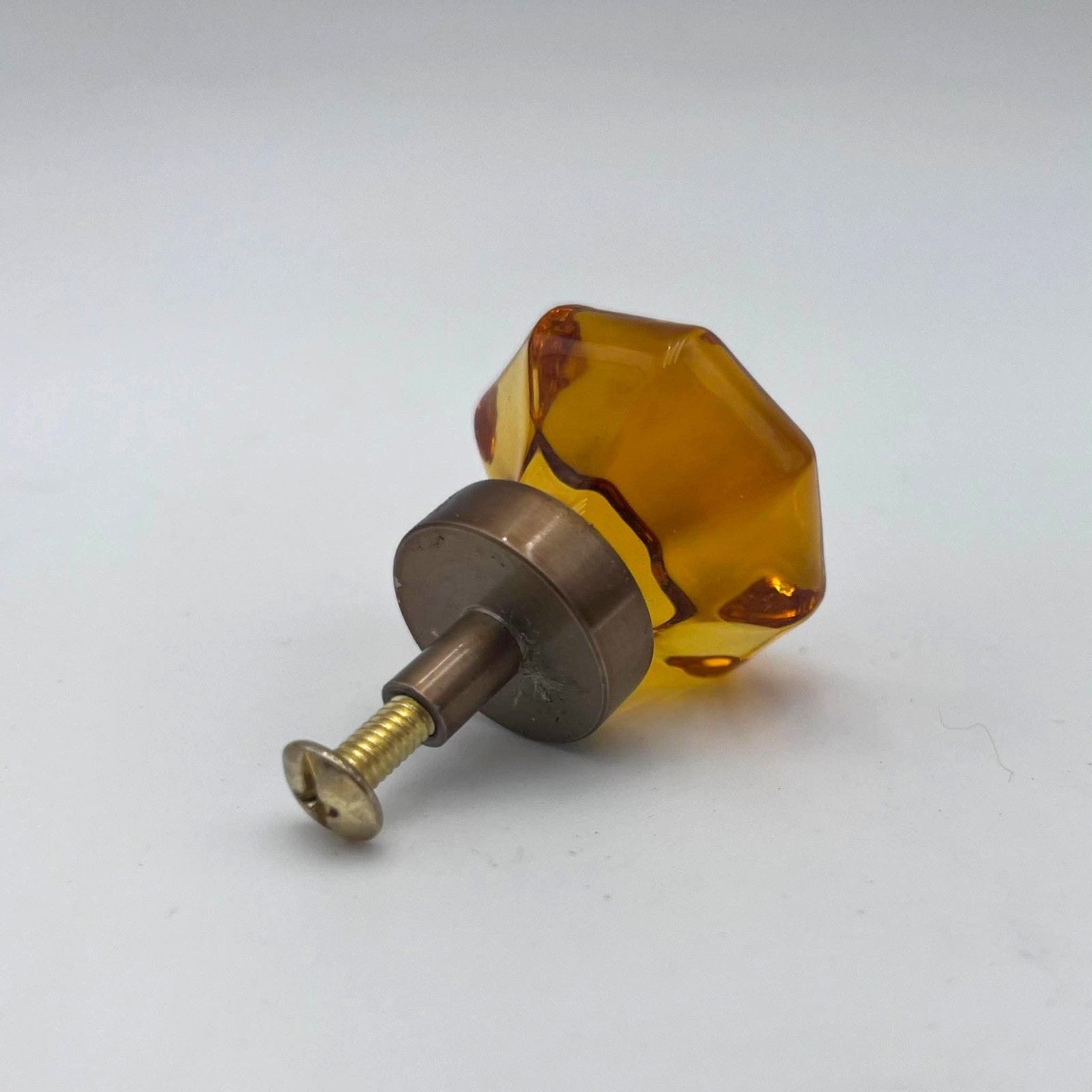 Vintage Amber Glass Cabinet/Drawer Knobs Octagon Crystal Dresser Pulls