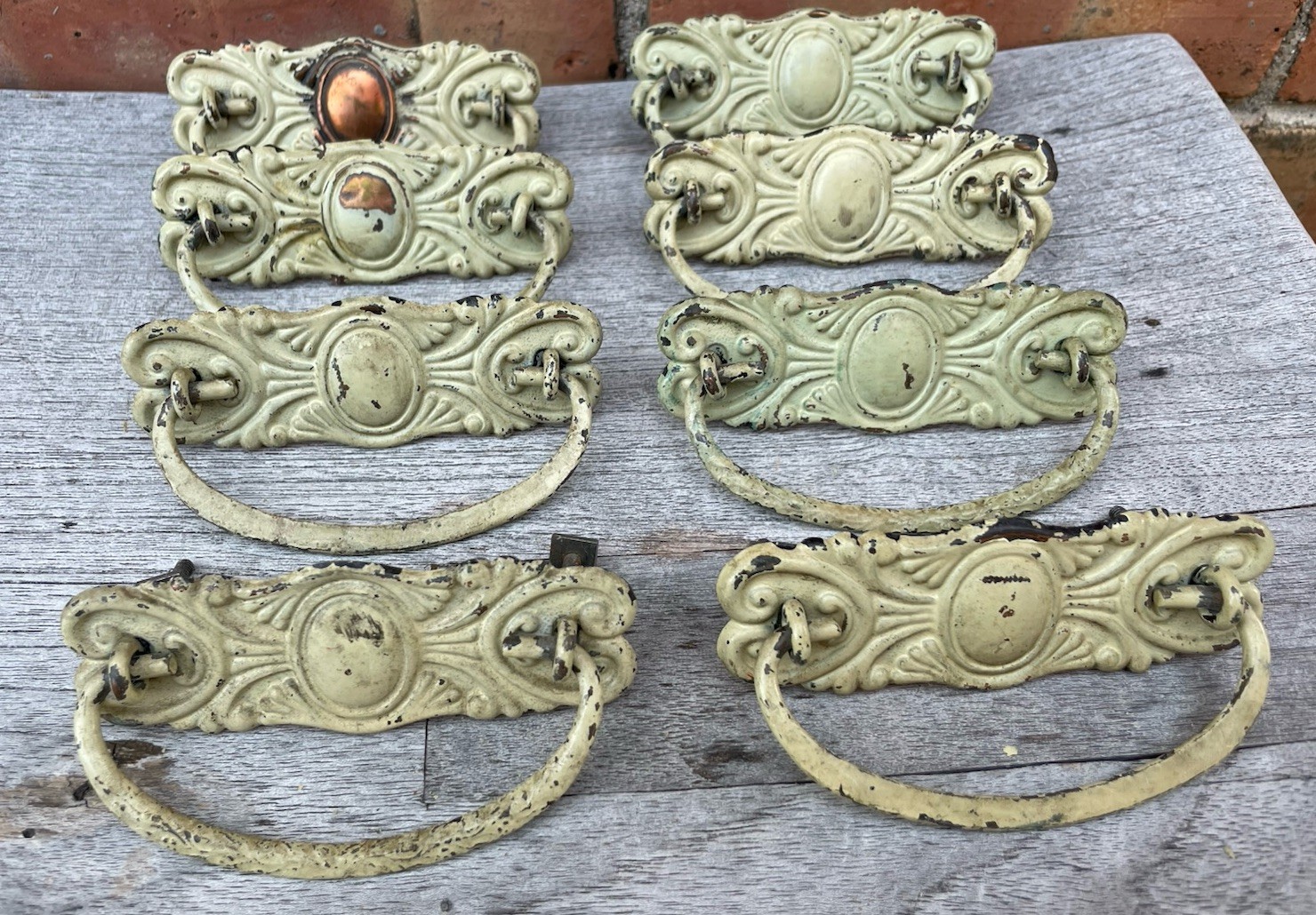 🔥 8 • Antique Art Deco Japanned Steel Dresser Drawer Bail Pull Handles Cabinet