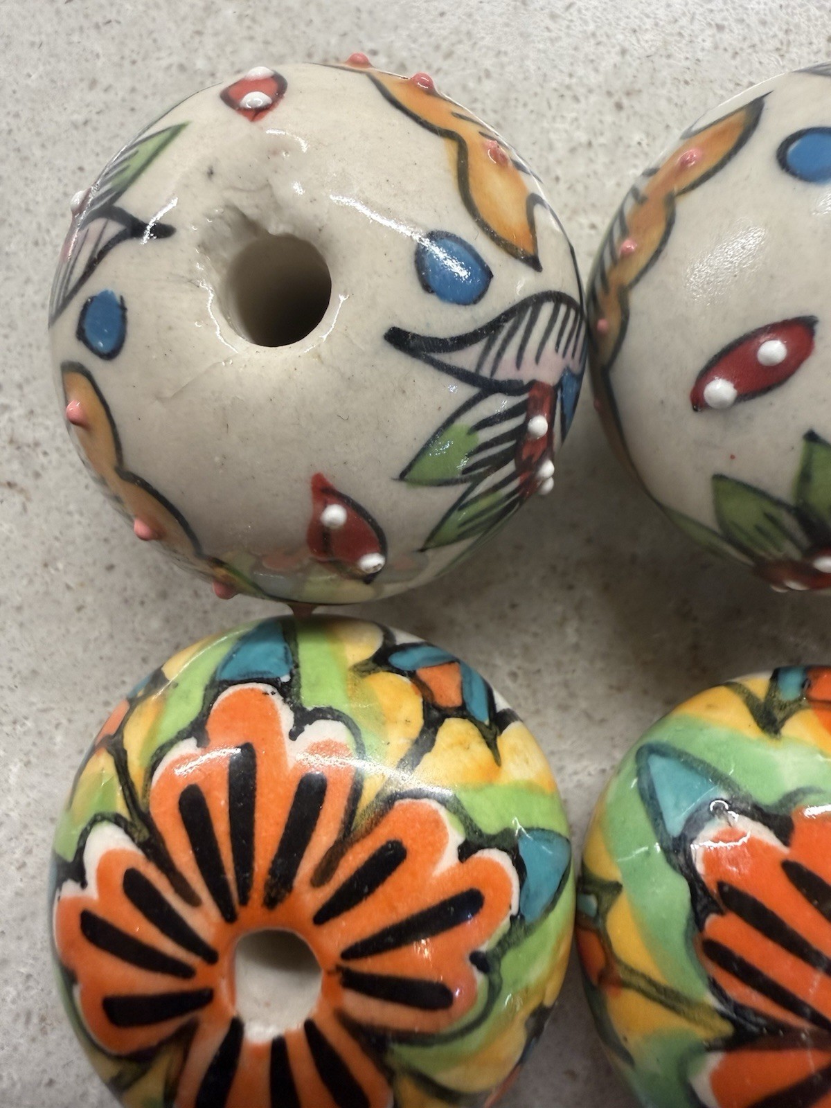 6 Round Ceramic Hand Painted Floral Theme Drawer Pulls Without Hardware READ