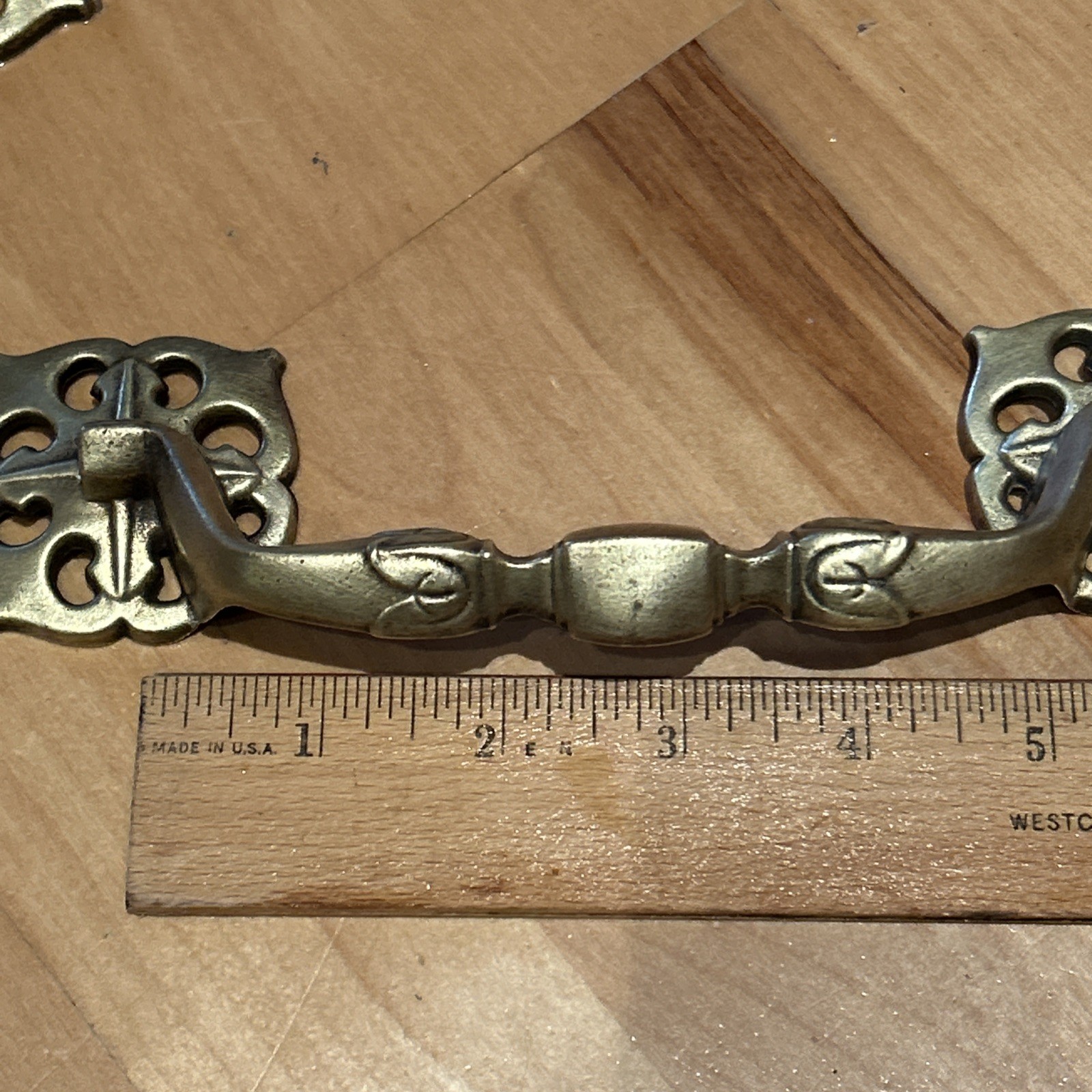 Set 6 Large Vintage 70s Solid Brass Celtic Drawer Handles Pulls 5 5/8” Centers