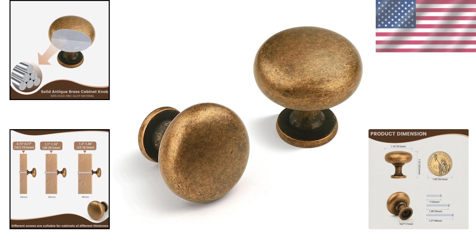 Rust-Resistant Antique Brass Drawer Knobs – 12 Vintage Style Cabinet Pulls