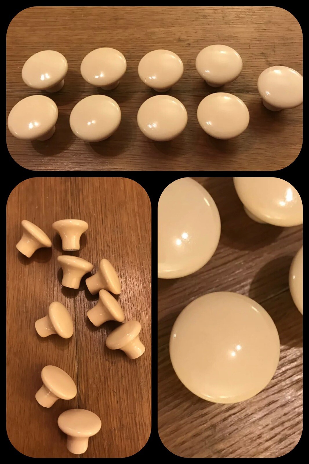 9 Knobs Ceramic Round Tan Beige Pedestal Mushroom Shape Cabinet Drawer Vintage