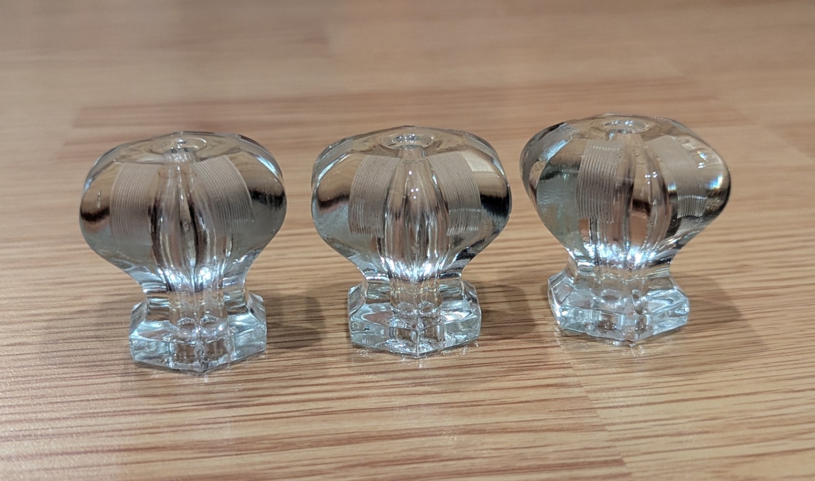 Vintage Clear Glass Door Knobs Drawer Cabinet Pulls Set of 3