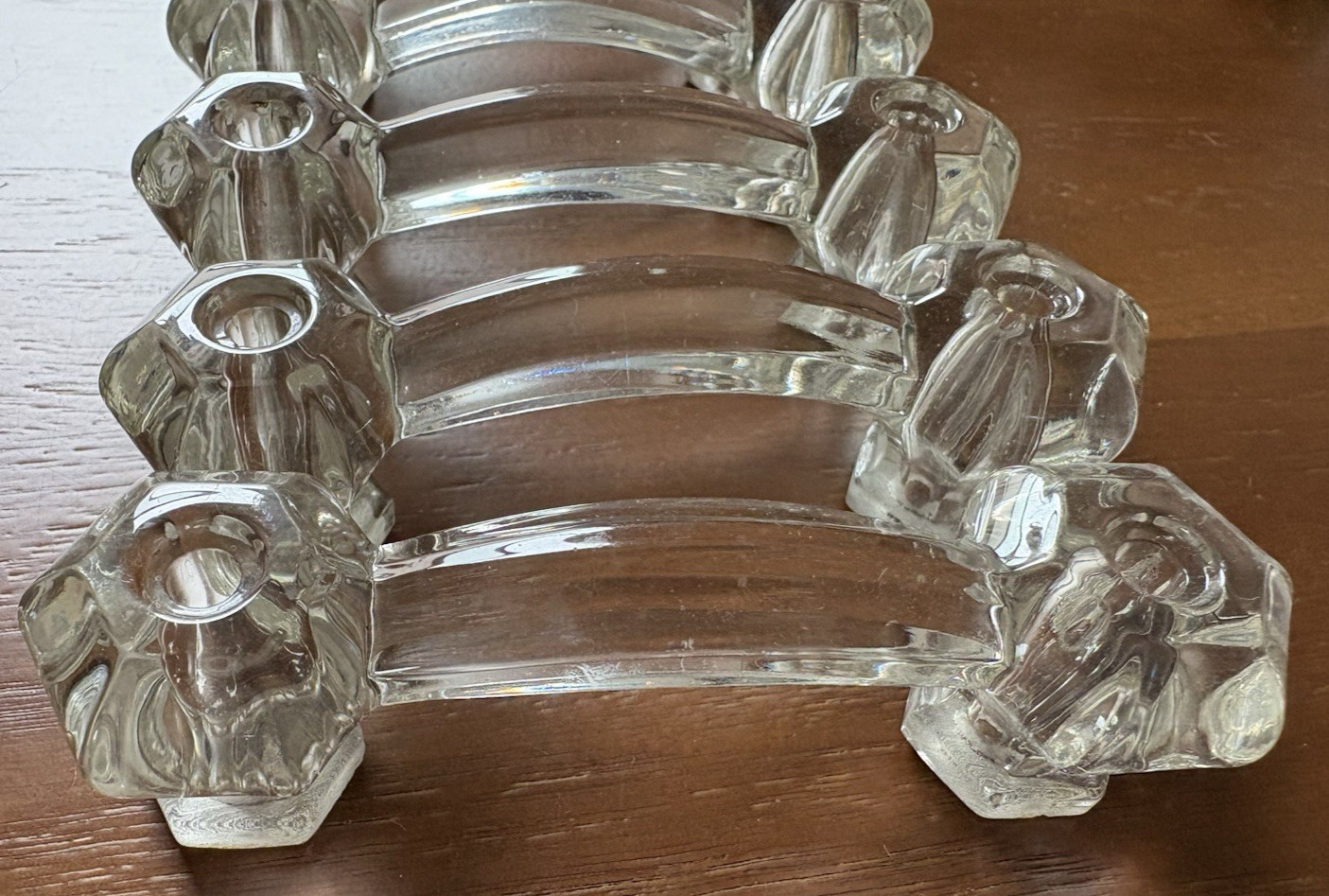 Lot of 6 Vintage Hexagon Clear Glass Knobs Handle Pulls Reclaimed Kitchen Bath